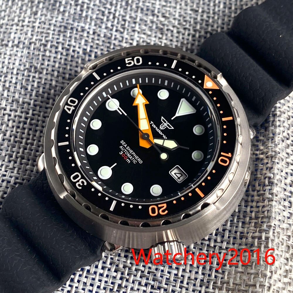 46.5mm Tandorio Super C3 Green Luminous Mens Dive Automatic Watch Japan NH35