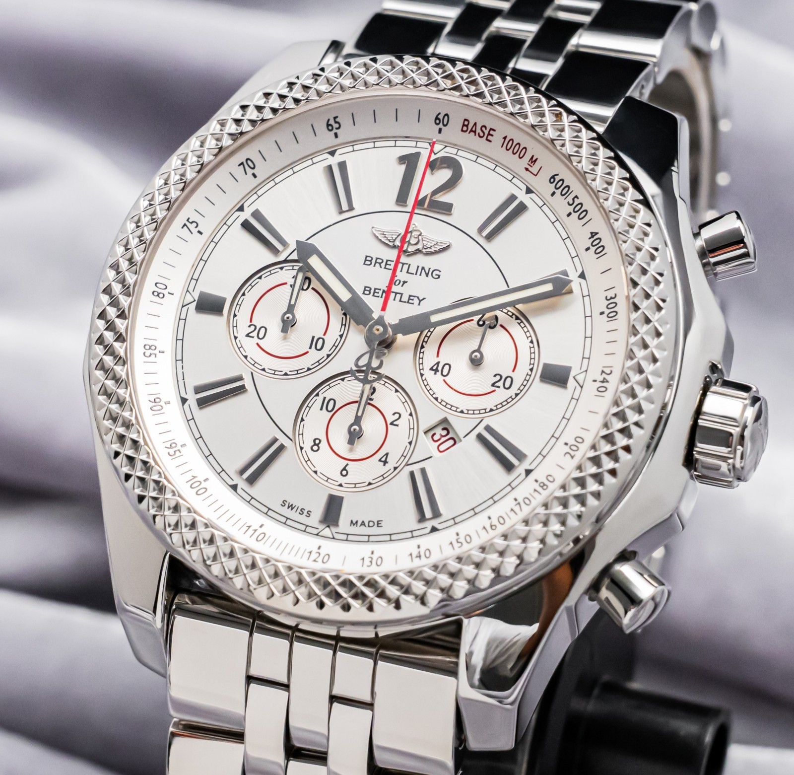 Breitling Bentley Barnato 42mm Silver Dial Box Papers SERVICED eBay Live A41390