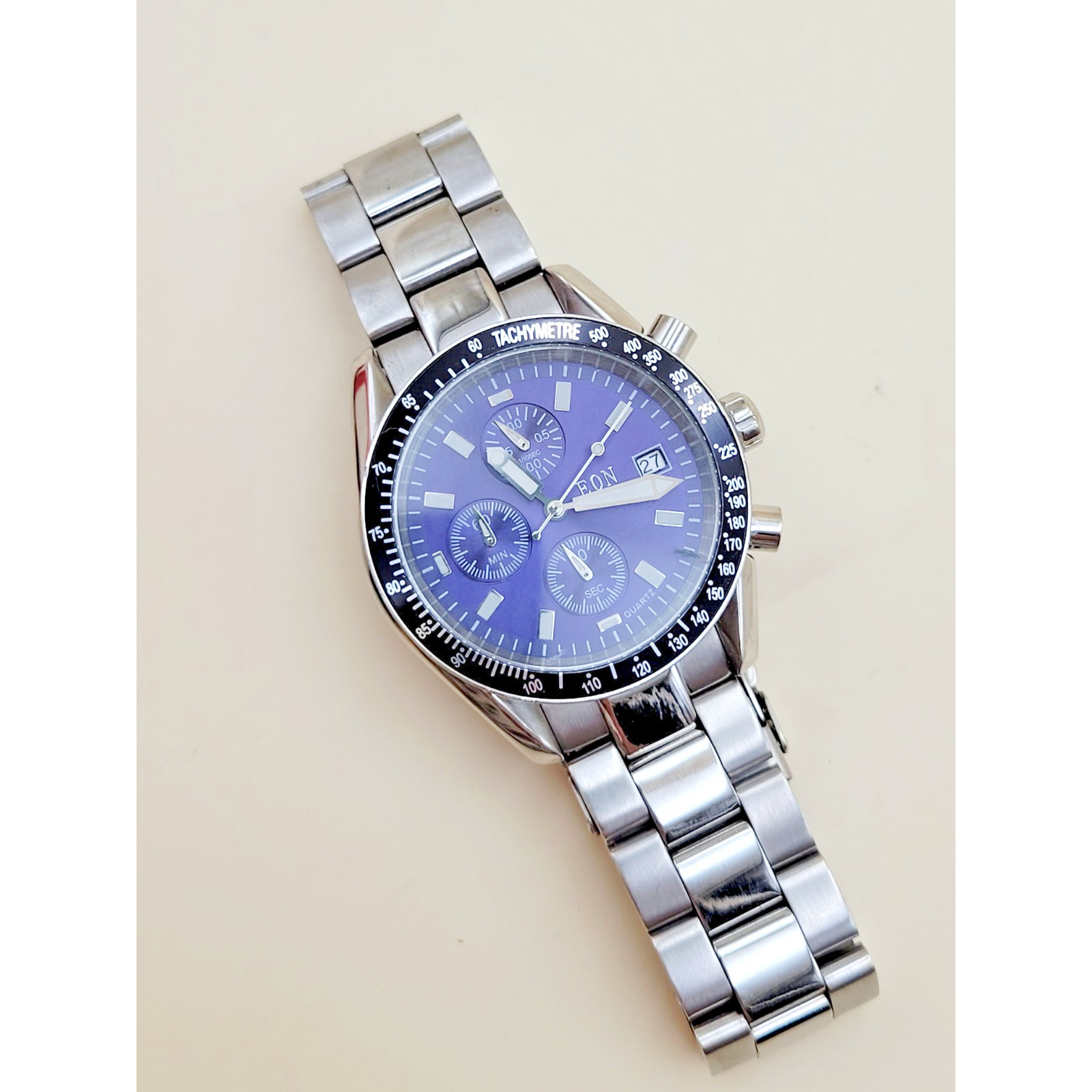 EON 1962 Men’s Chronograph Watch Blue Sunray Dial, Stainless Steel, Quartz VTG