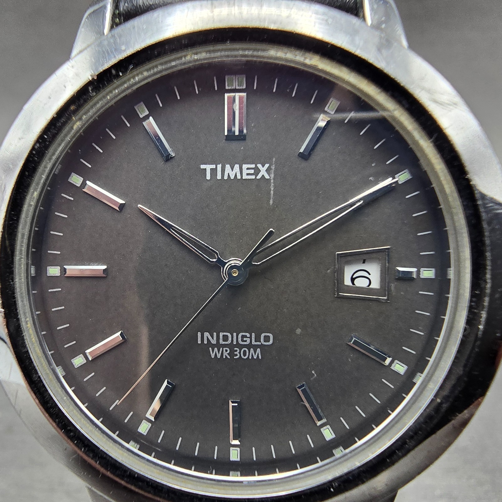 Timex Indiglo Watch Men 37mm Gray Dial Silver Tone Date Round New Battery
