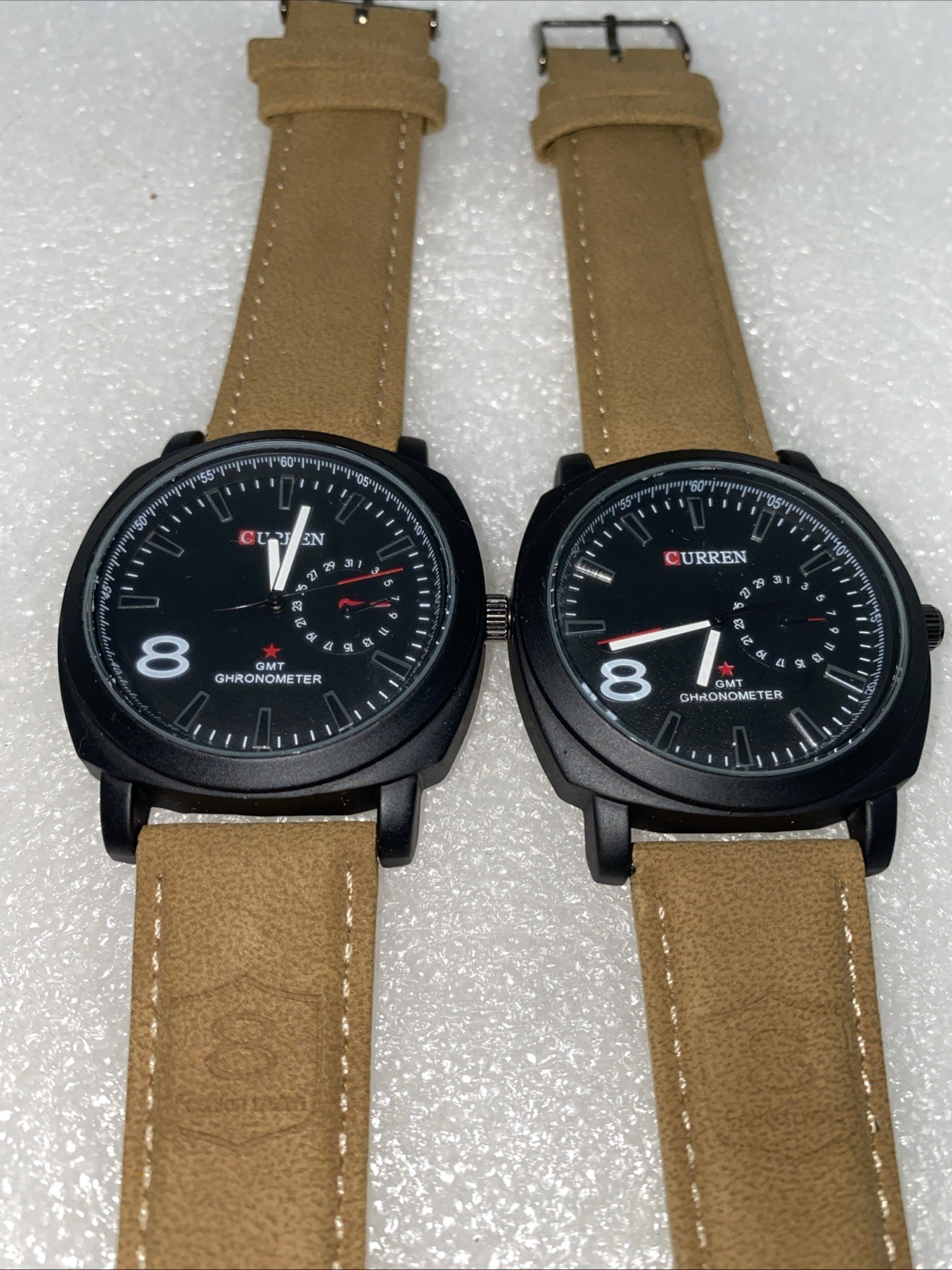 Lot Of 2 CURREN BEIGE LEATHER BLACK CHRONOMETER WATCHES! #M8139
