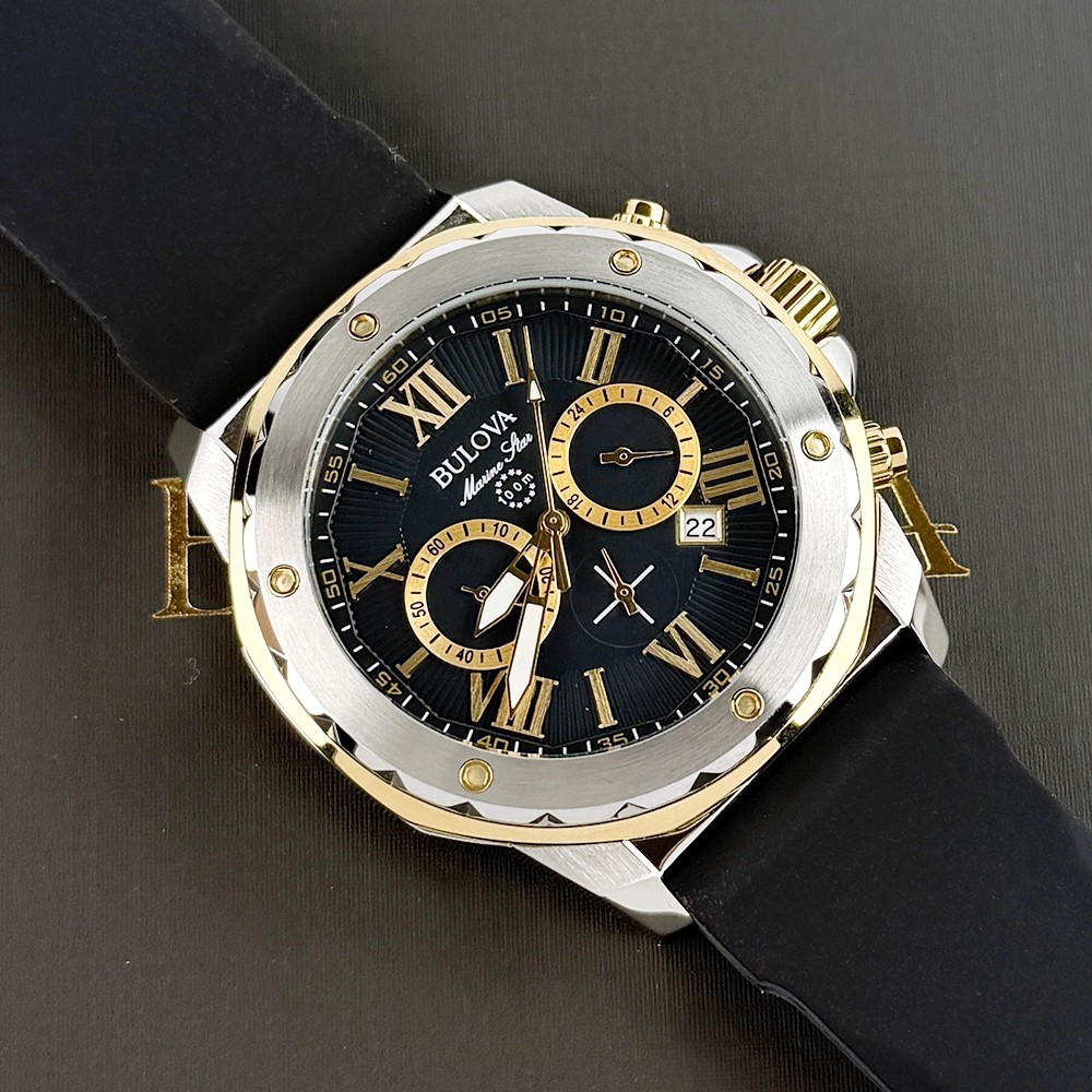 Bulova Men’s Marine Star 44mm Black Dial Chronograph Quartz Watch 98B277
