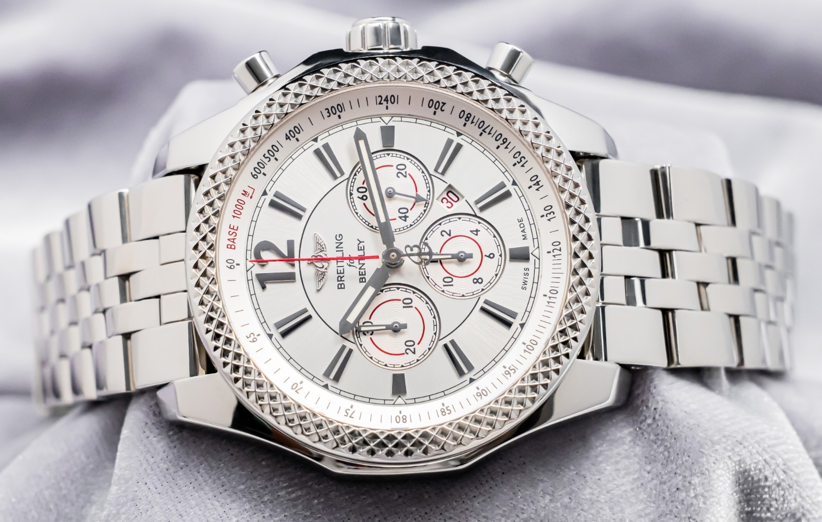 Breitling Bentley Barnato 42mm Silver Dial Box Papers SERVICED eBay Live A41390
