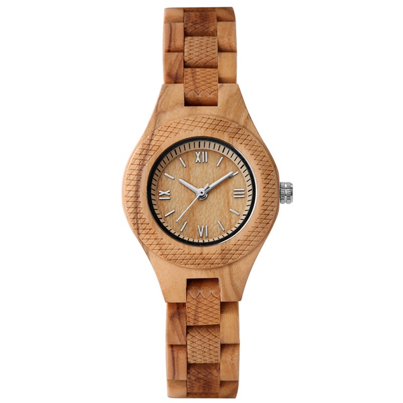 Ladies’ Full Wood Bracelet Wristwatch Vintage Quartz with Secure Folding Clasp