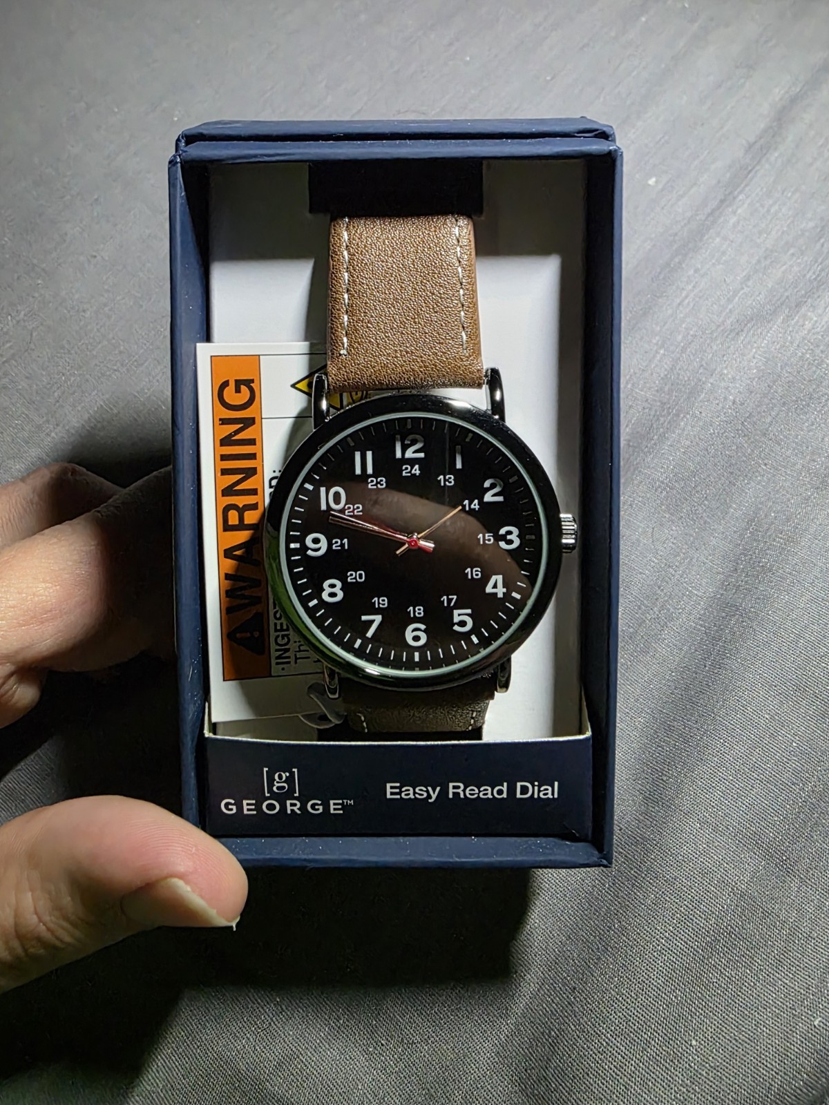 George Watch for Men Gunmetal Case, Black Easy Read Dial and Cognac Vegan Leathe
