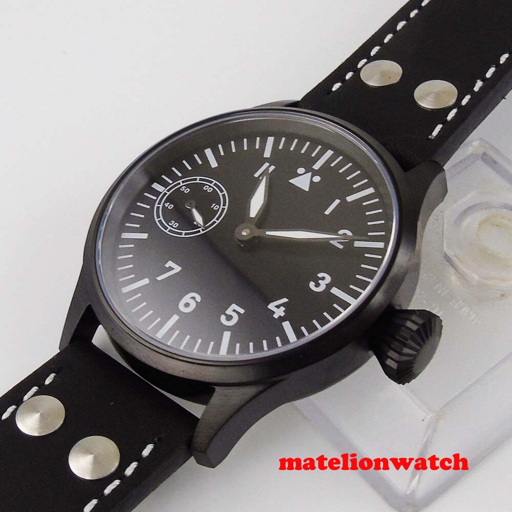CORGEUT 43mm Black PVD Coated Hand Winding Men’s Watch 6497 Black Sterile Dial