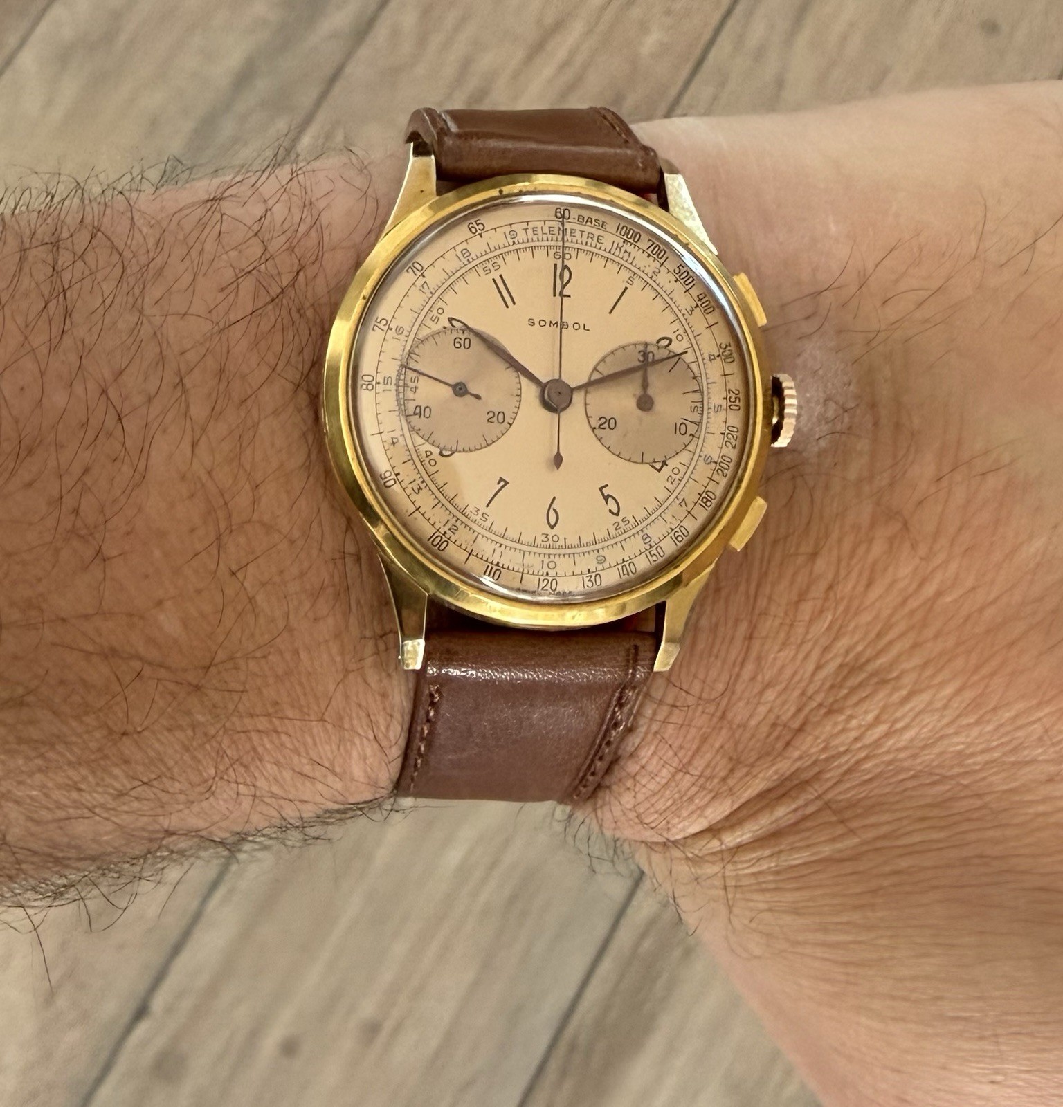 Vintage 1940s Sombol Chronograph Landeron Blue Telemeter Tachymeter Watch