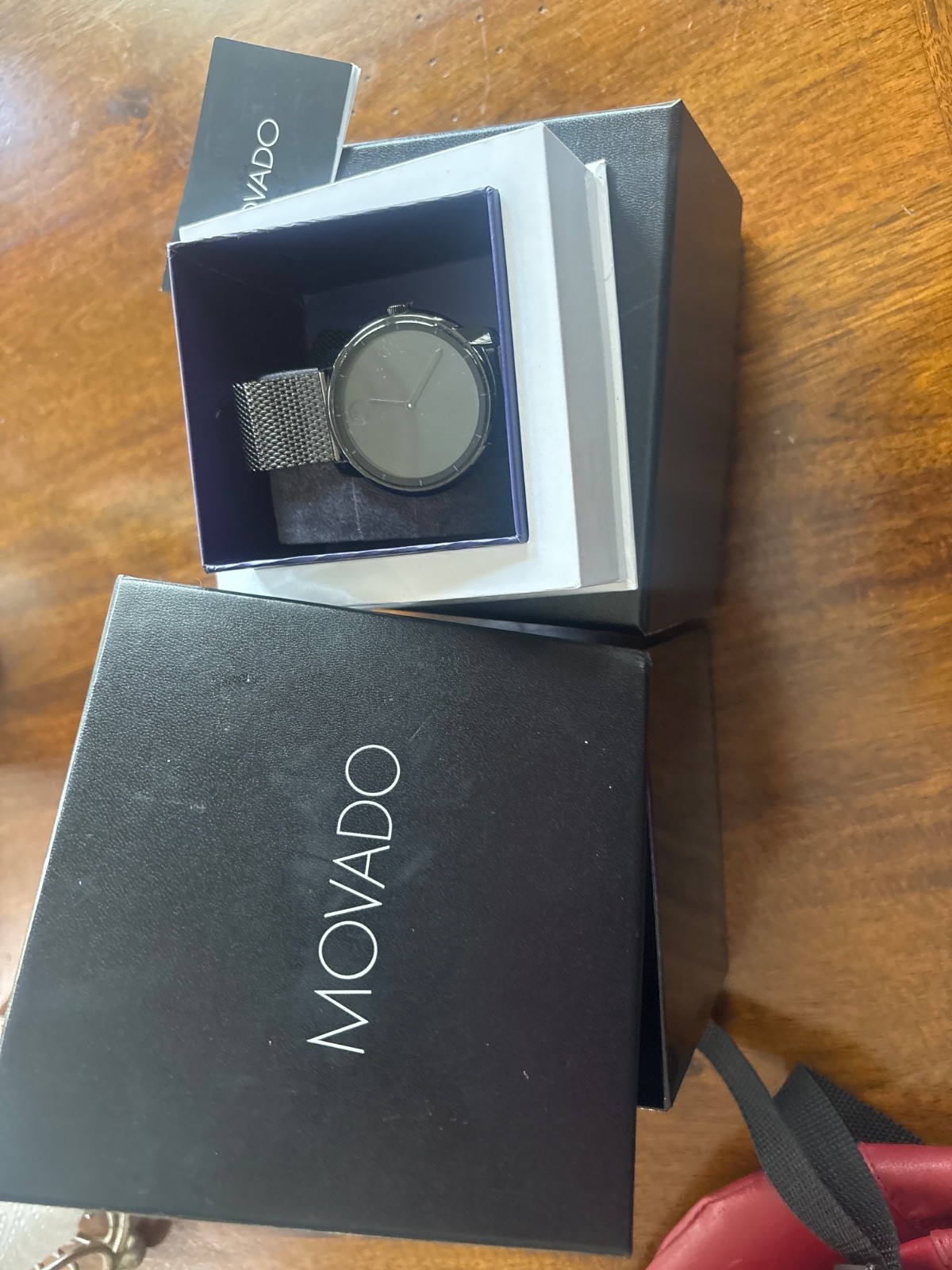 real Movado bold mens watch black with boxs and garantie book