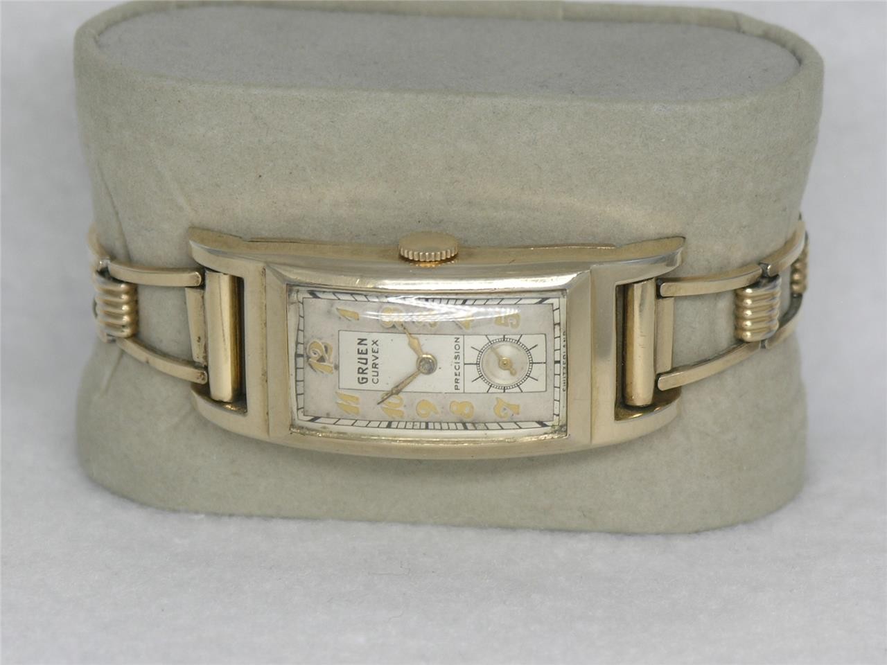 VINTAGE HUGE 47MM 14K GOLD FILLED GRUEN CURVEX WRISTWATCH, SIGNED 3X, SERVICED!