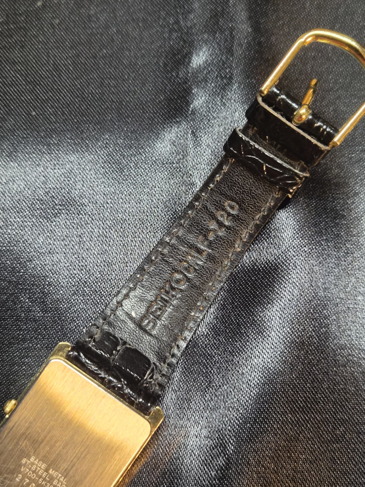 Seiko Quartz Rectangle Dress Watch 26.8mm White Dial Black Leather Strap