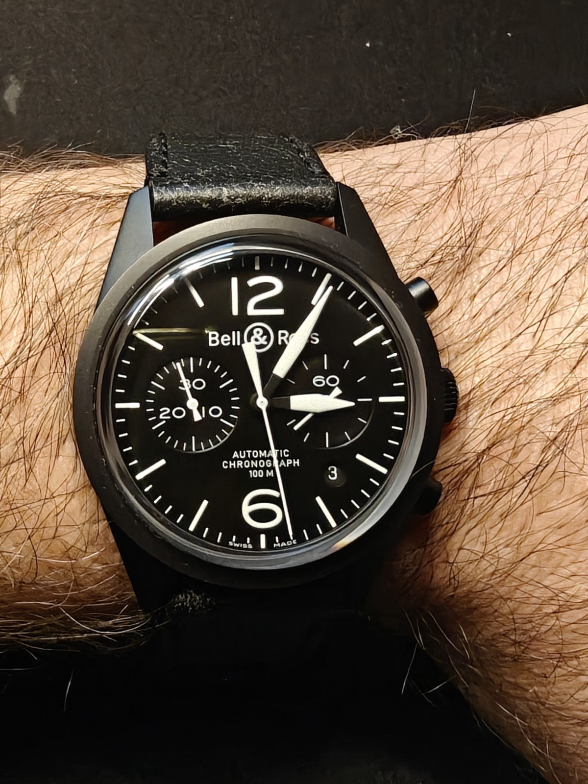 Bell and Ross br-126-94-sc Black Chronograph Tudor Black Bay Strap Swiss