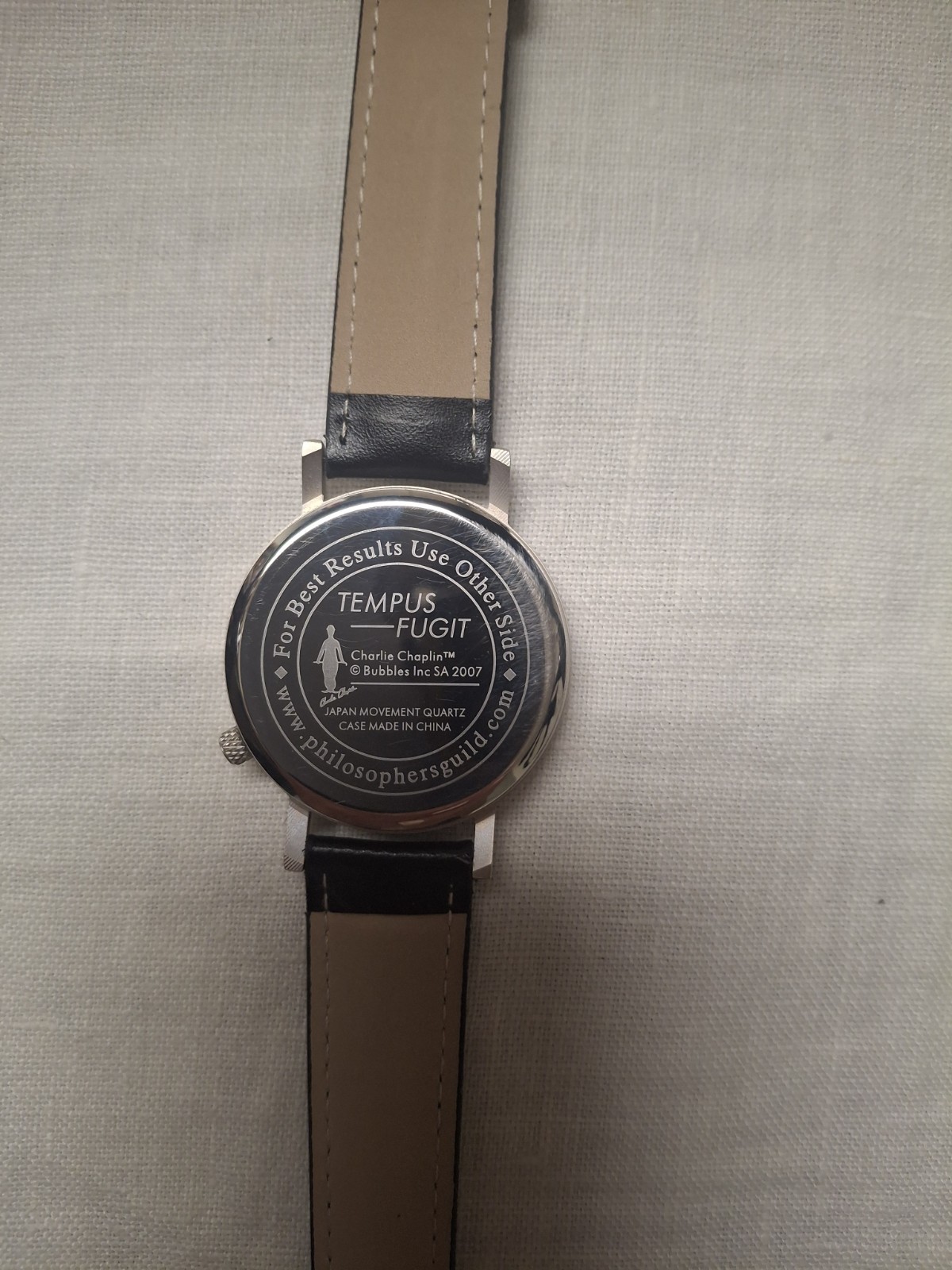 Tempus Fugit Charlie Chaplin Skeleton Quartz Watch Black Leather Strap 36-39mm