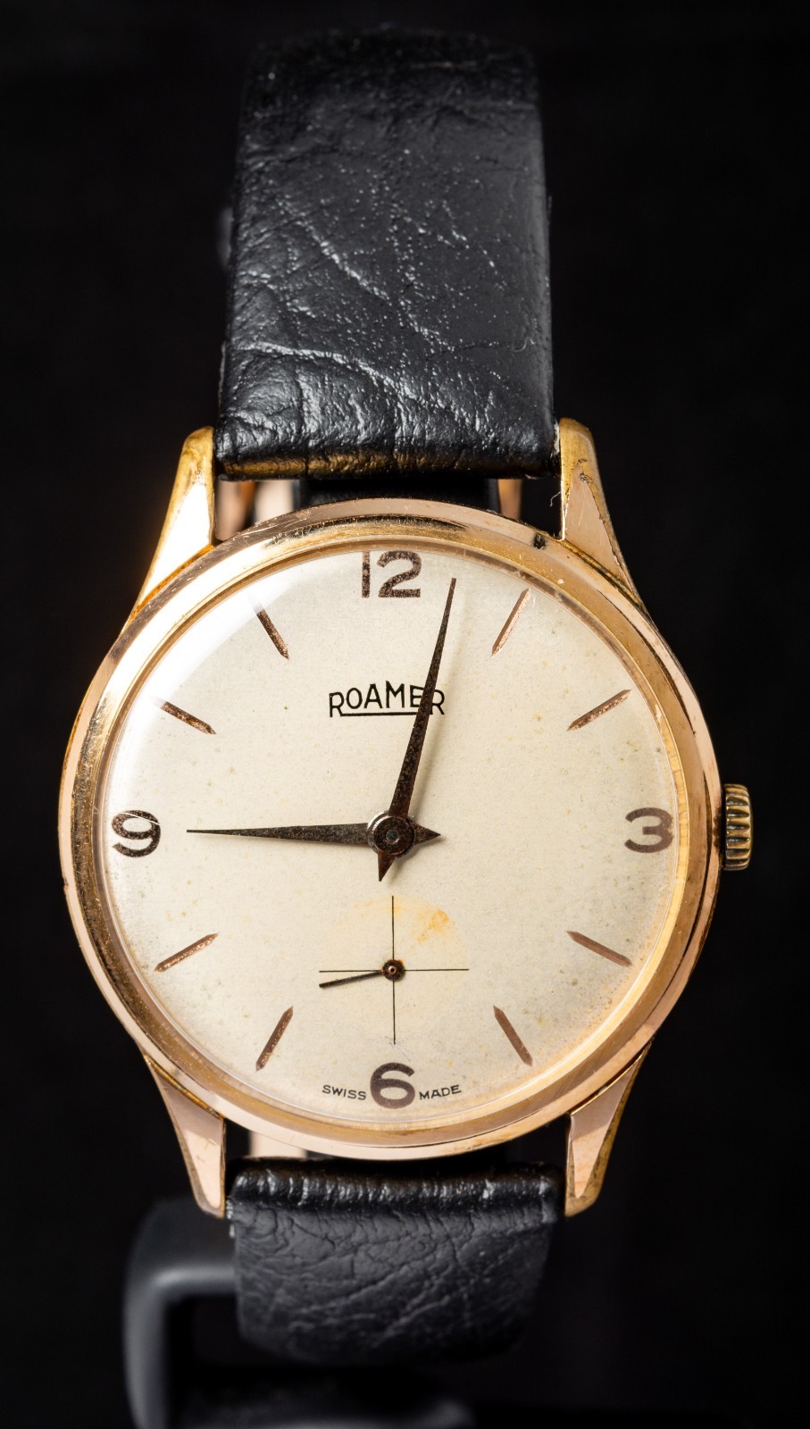 Roamer Champagne Dial Rose Gold Men’s Hand-Wind Vintage Swiss Watch — Working