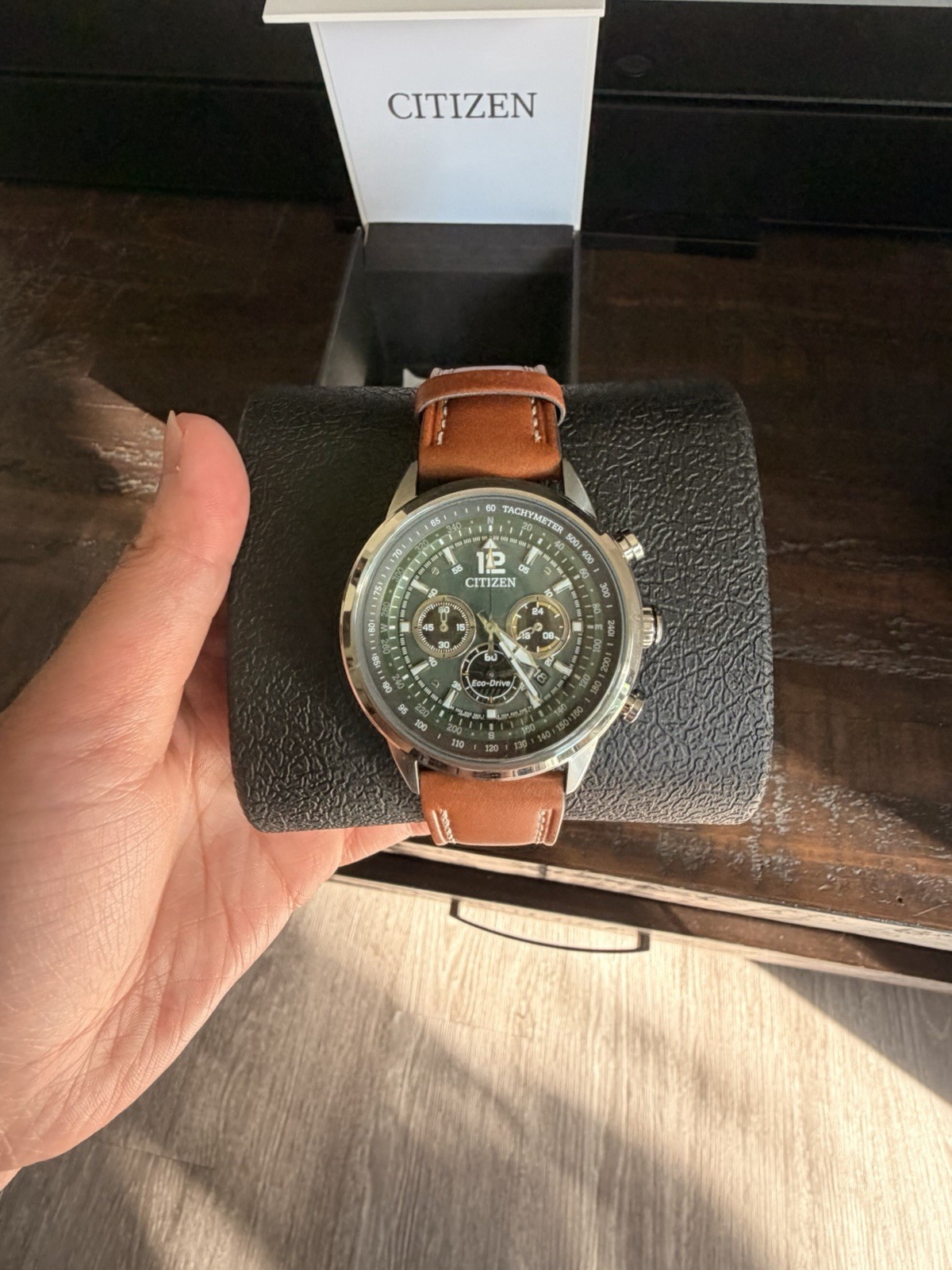 Citizen Avion Eco-Drive Green Dial Chronograph Tachymeter 100m Leather