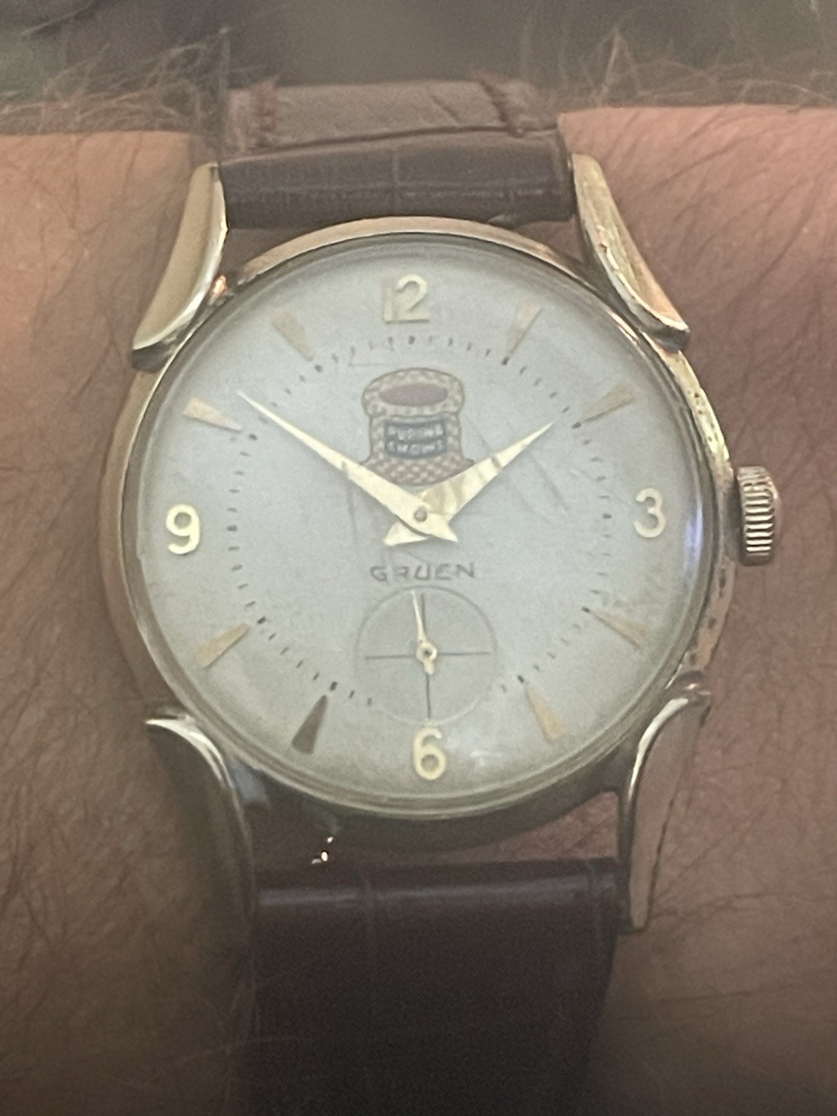 Rare Vintage Gruen Purina Chow Advertising Watch 10K RGP Manual Wind Running