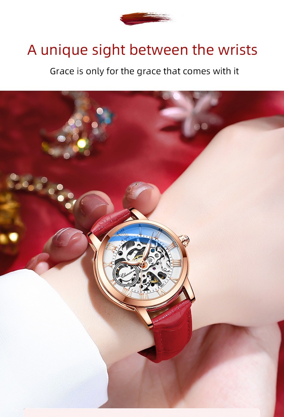 CHENXI Women’s Gril Female Hollow Out Roman Numerals Automatic Mechanical Watch