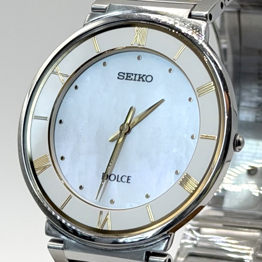 New battery operational SEIKO Dolce Roman Index Mother of Pearl Combo Quartz QZ