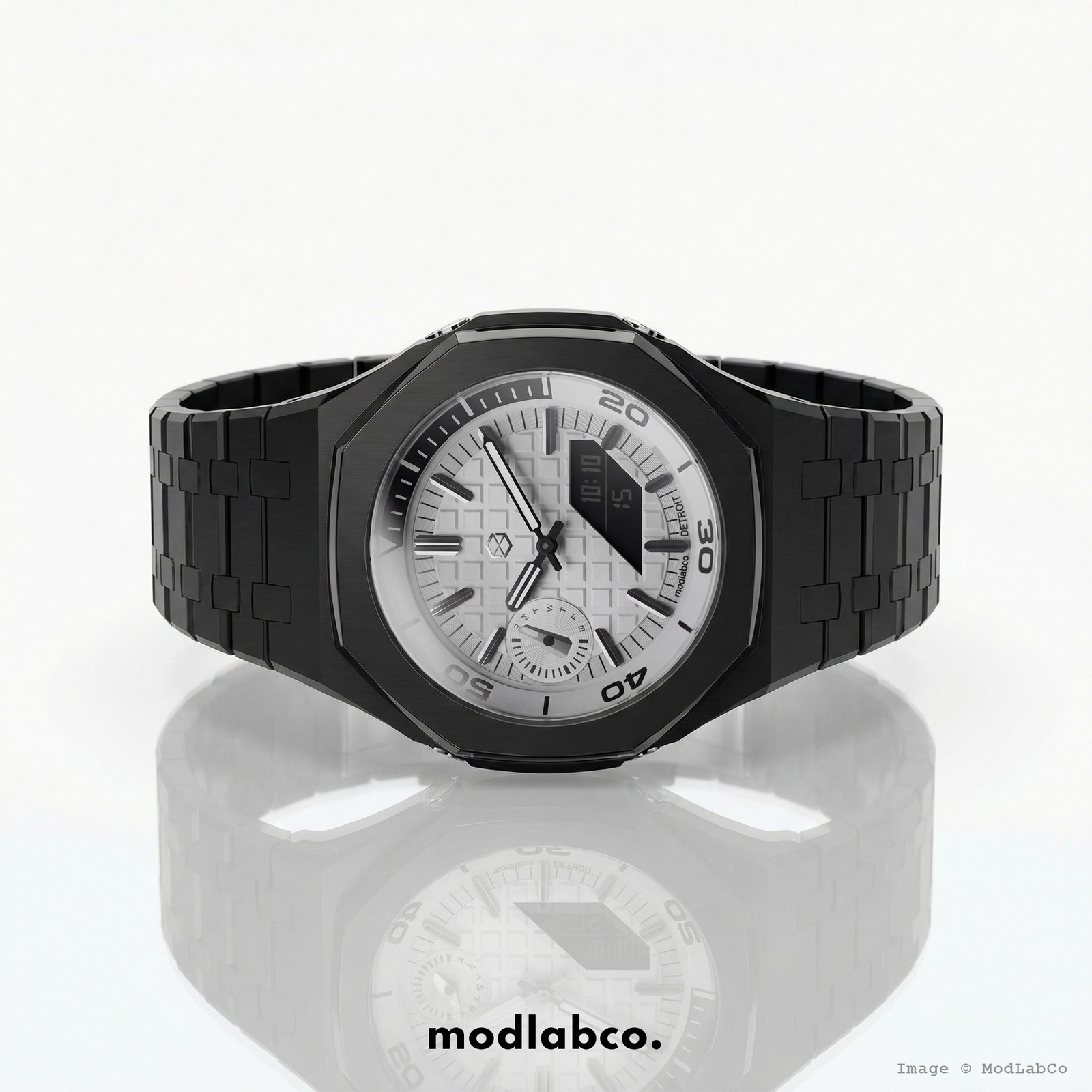 MLC-347 modlab company BESPOKE Octagonal White Dial Black Metal 42mm Watch