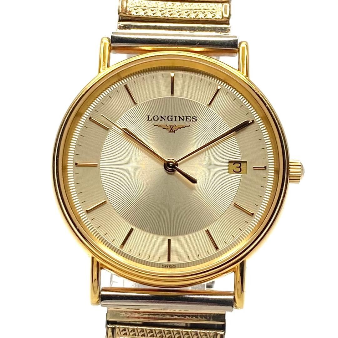 LONGINES L4.720.2 Quartz Date Watch Gold Dial Gold Round Face Stainless Steel
