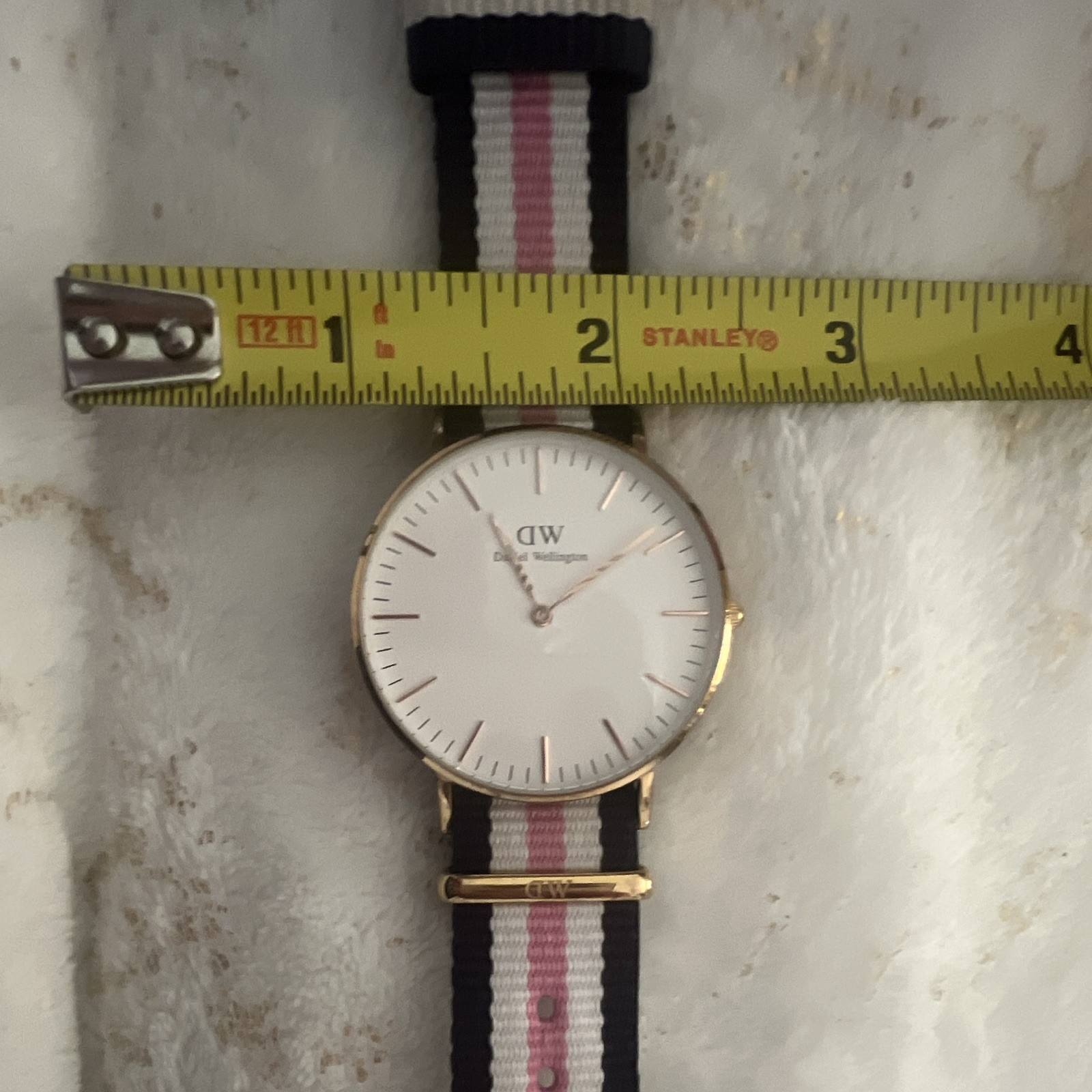 Daniel Wellington 40mm Quartz White Dial Gold SS Nylon Strap Blue/White/Pink