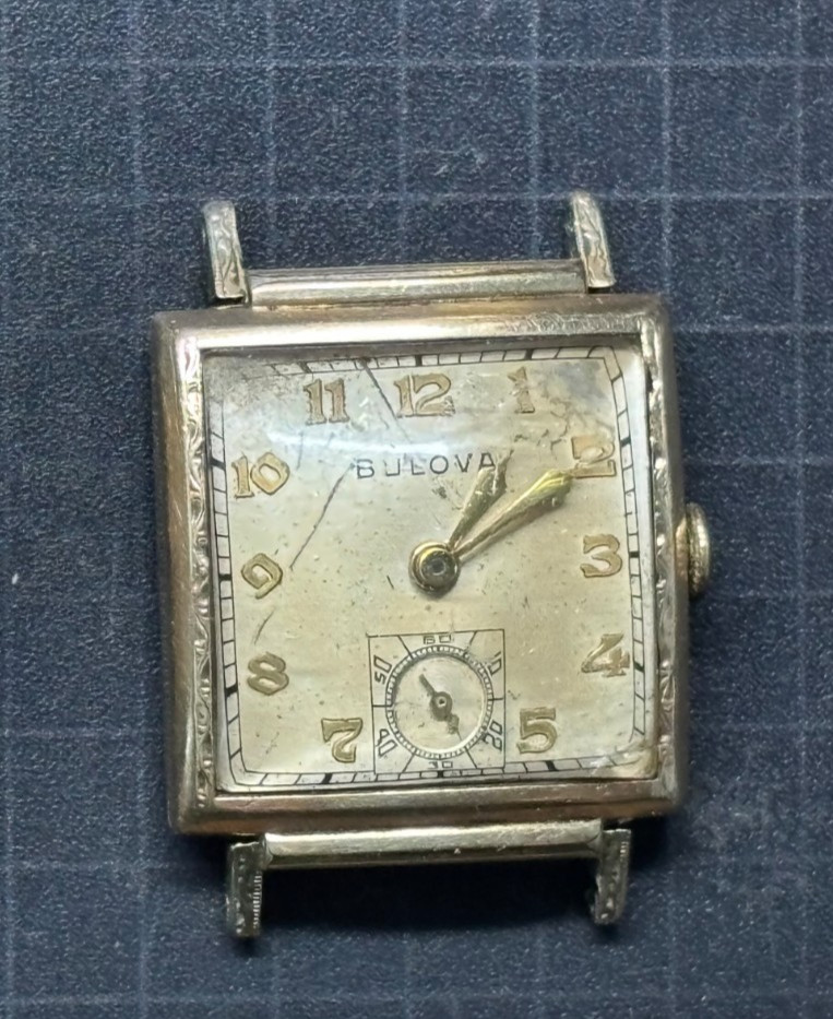 1940s 10k GF BULOVA 25mm Mens 17 jewel 10AX GOLD TANK WATCH working VIDEO