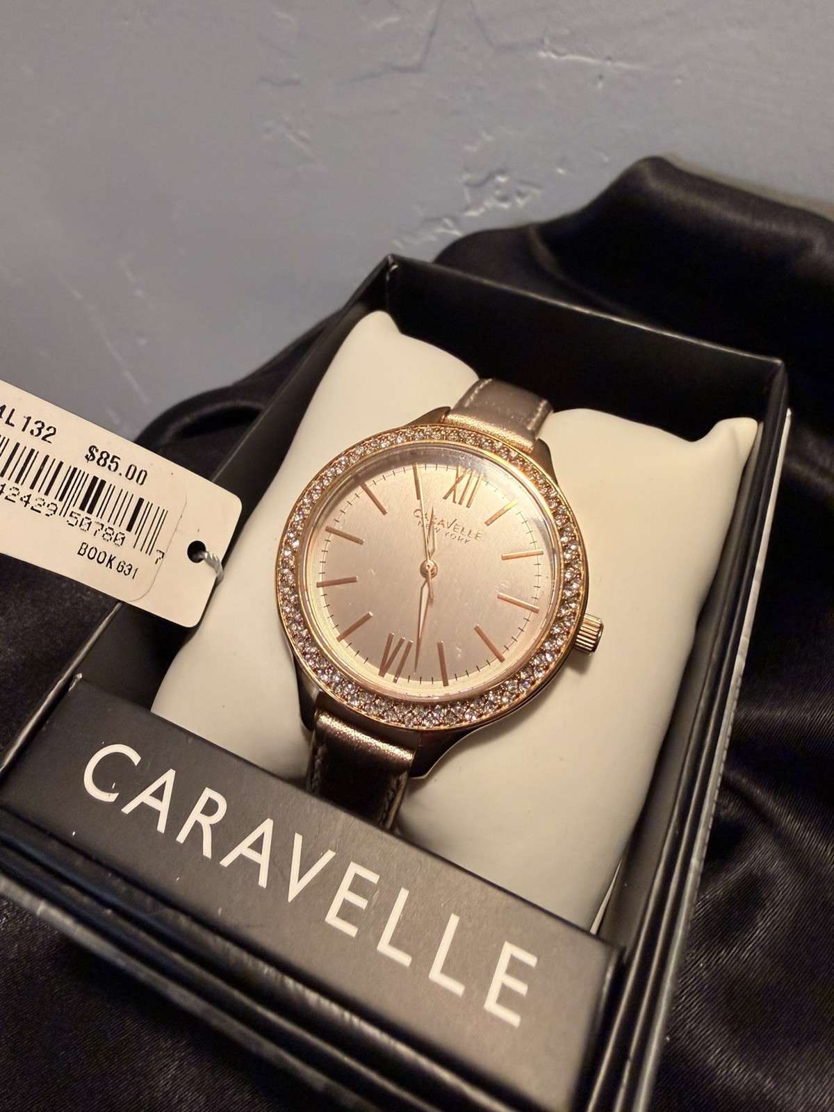 Caravelle New York 44L132 Women’s Analog Round Rose Gold Tone Crystal Watch