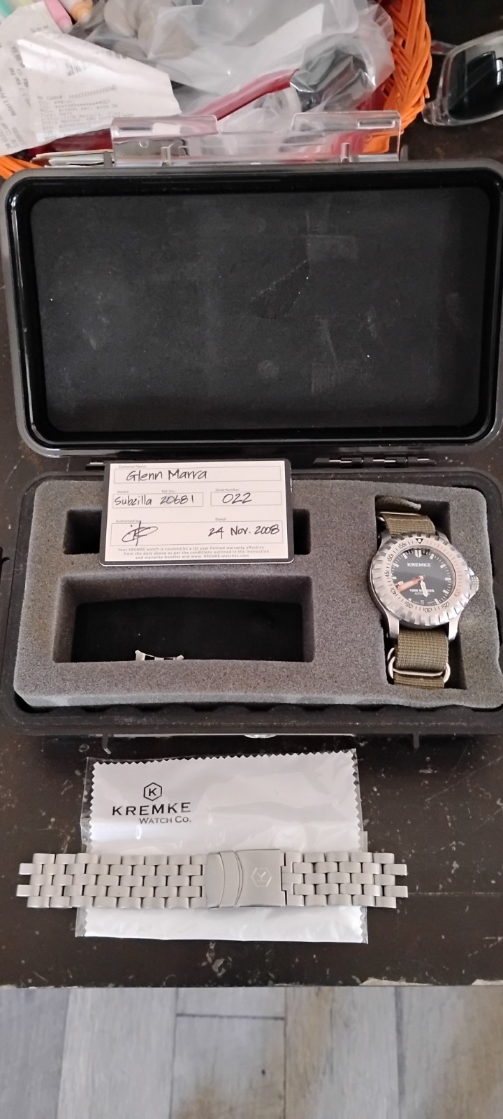 Kremke Subzilla Automatic 1000m Diver Date Green Nylon Strap Box Papers