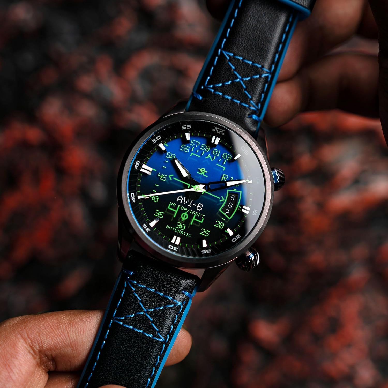 Men’s 44mm Hawker Harrier HUD Automatic Watch with Rubber/Leather Strap