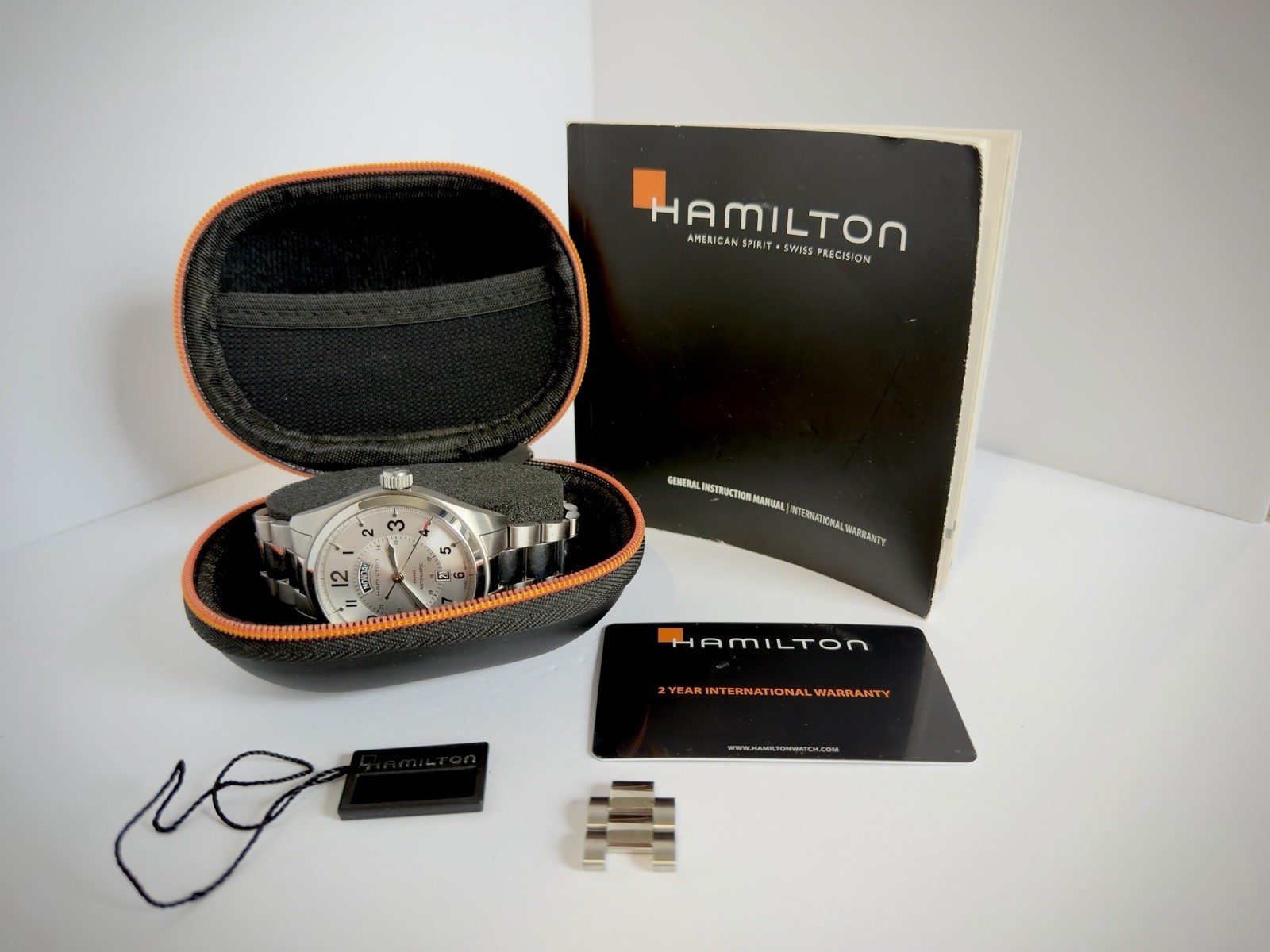 Hamilton Khaki Automatic Day/Date 42mm Silver Dial SS Bracelet Box Papers