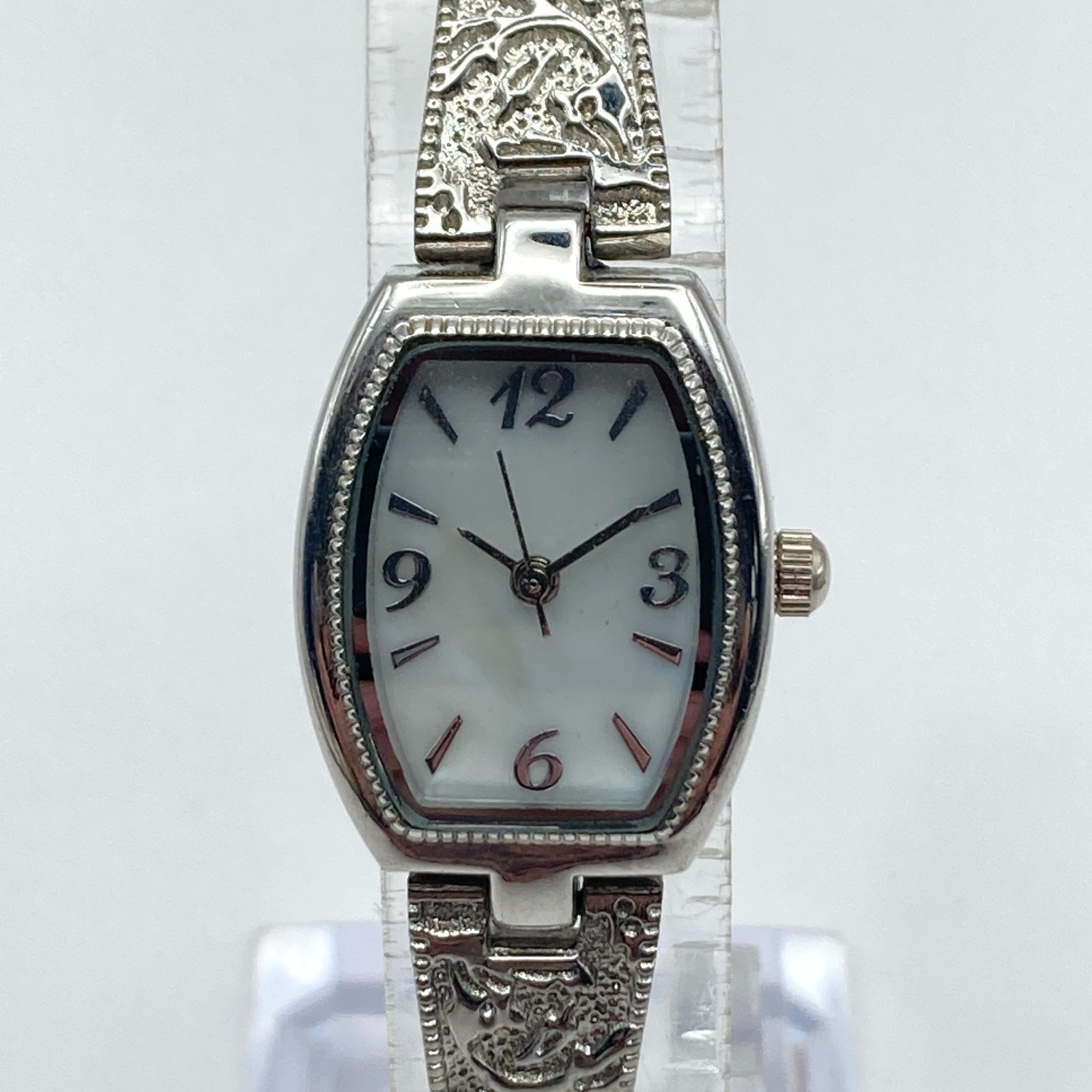 Filigree Womens Watch 19mm Silver Tone MOP Extender Scrollwork New Battery 6.75″