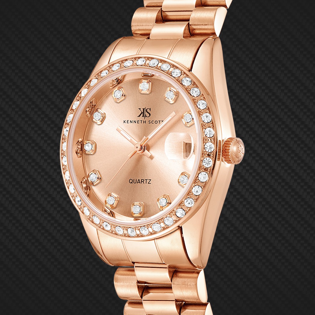 Kenneth Scott Women’s Analog Watch | Rose Gold Dial, 32mm, 30 m (3 ATM)