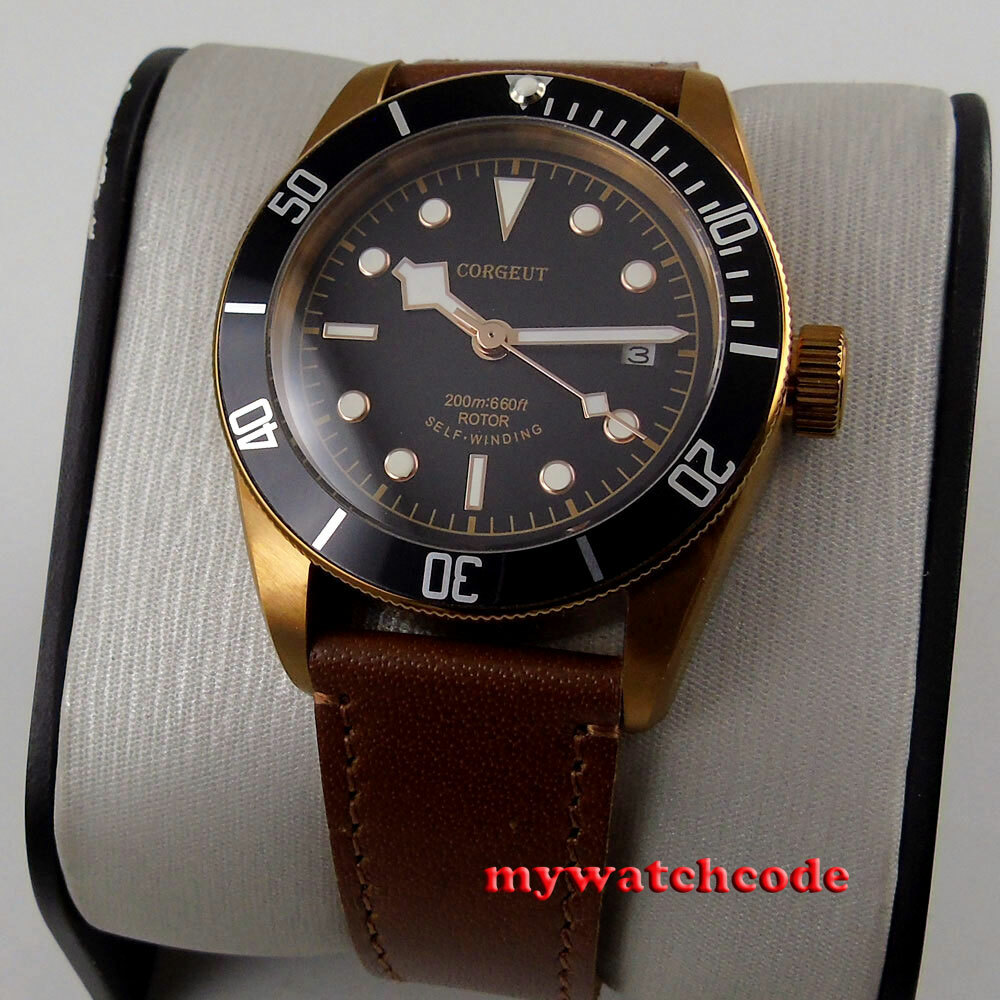 41mm CORGUET Black Sterile Dial NH35A 8215 Sapphire Glass Automatic Mens Watch