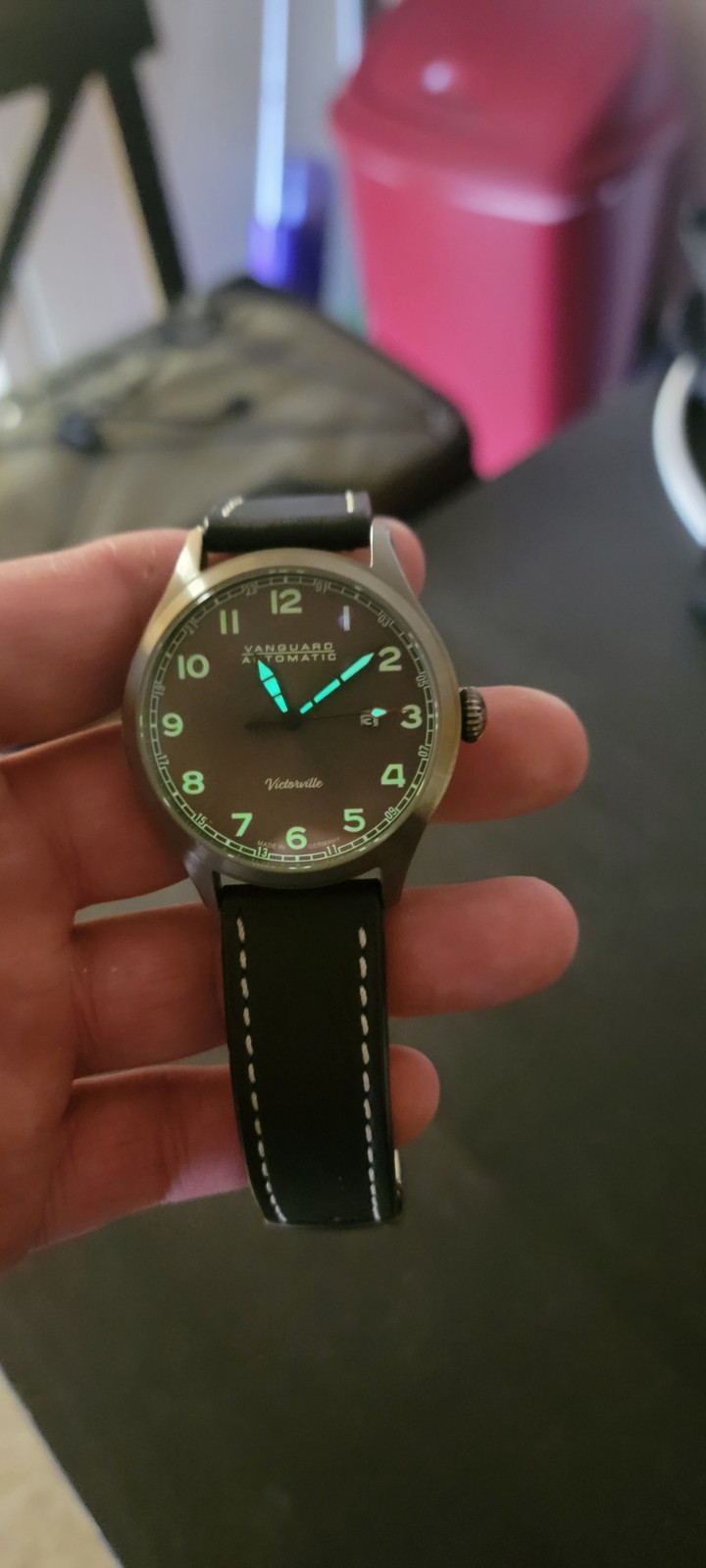 Vanguard Victorville Automatic Green Dial Leather And Canvas Bands200m Date Box