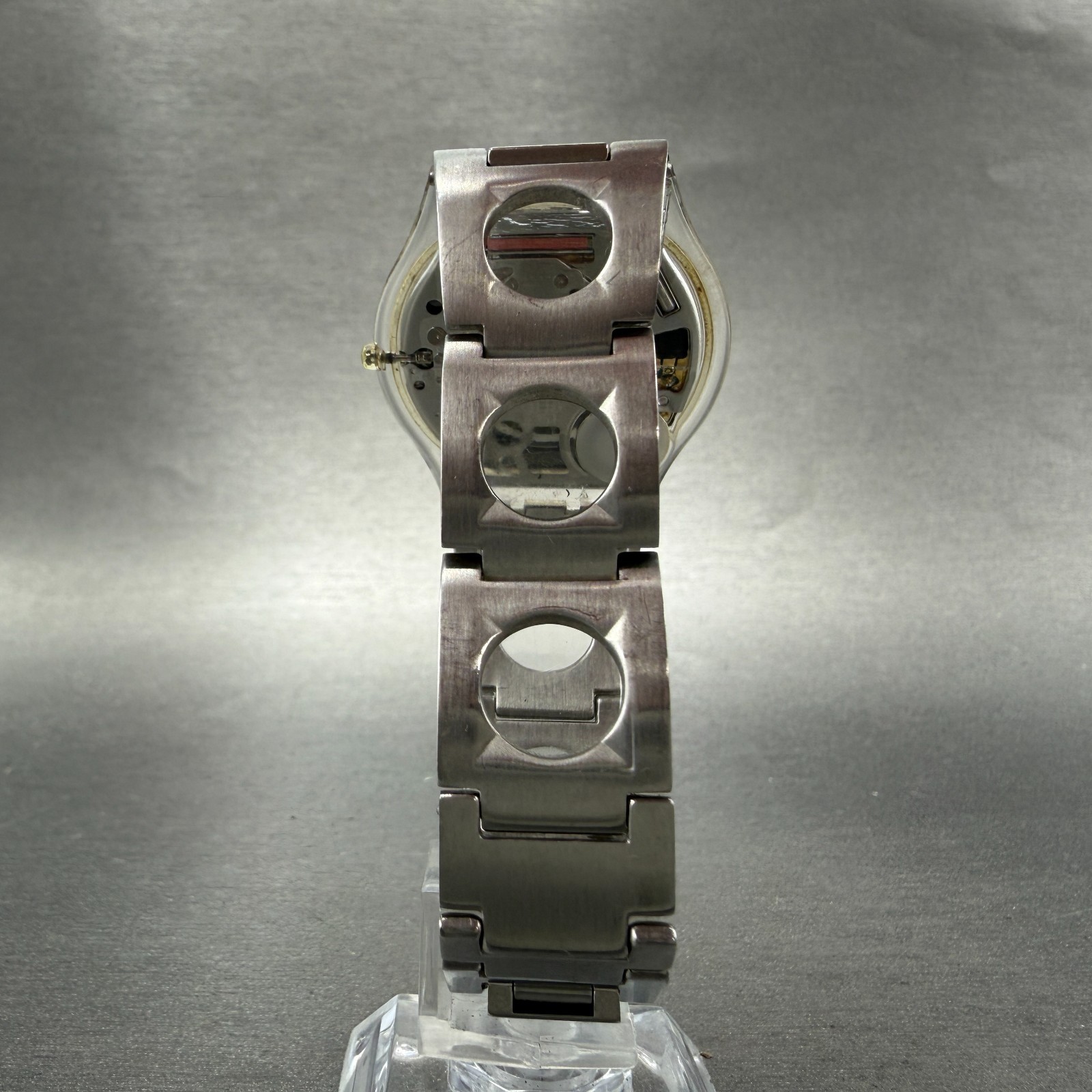 Swatch Skin Simple Like Watch Men 34mm Gray Dial Clear Case Round New Battery A