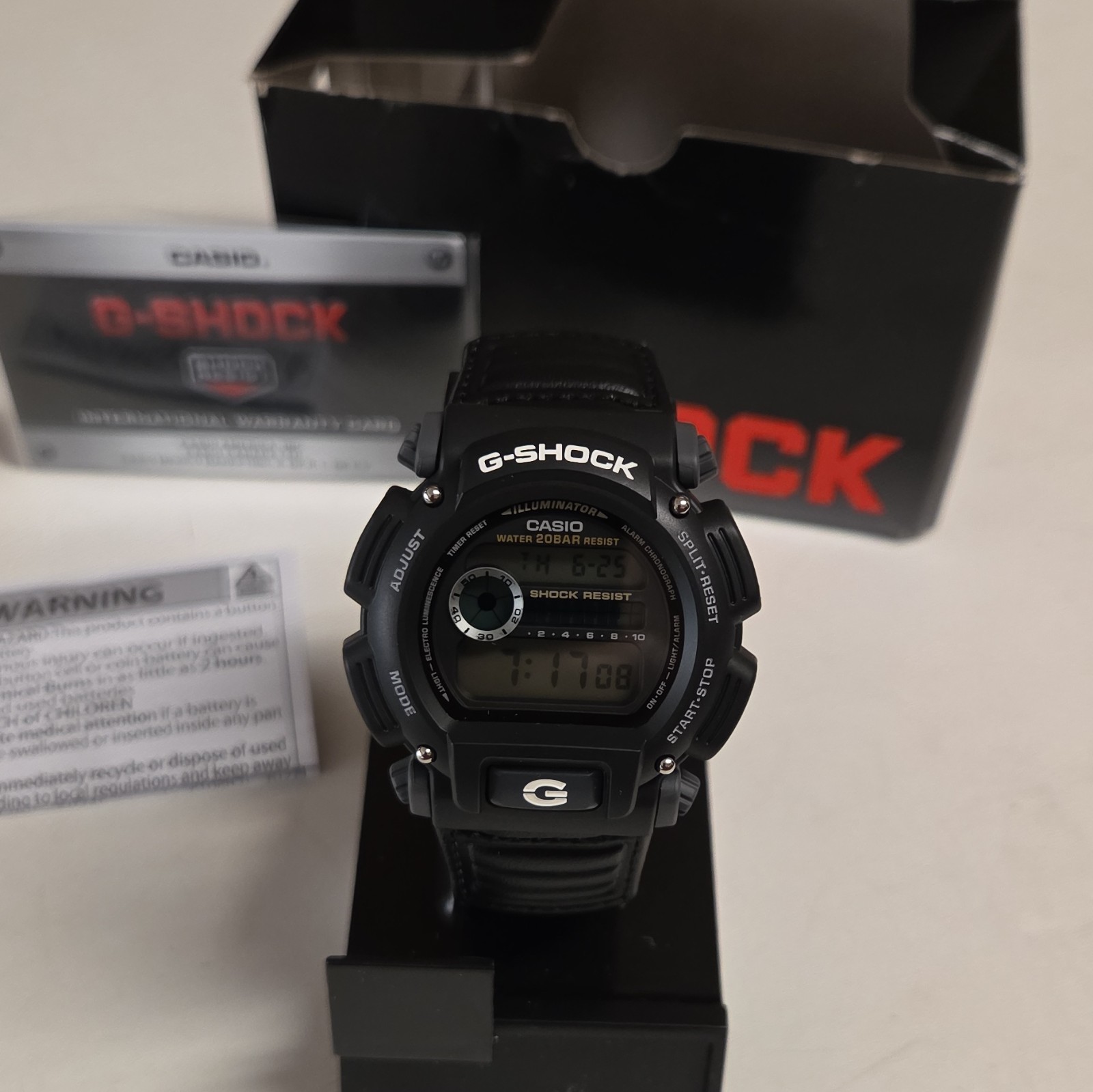 Casio G-Shock Digital Quartz 200m Black Resin/Nylon Strap Watch w/ Box Papers