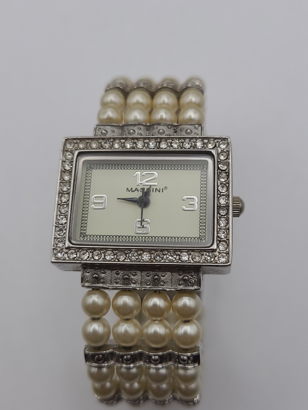 Vintage Massini Watch Women Faux Pearl Cuff Band New Battery Working