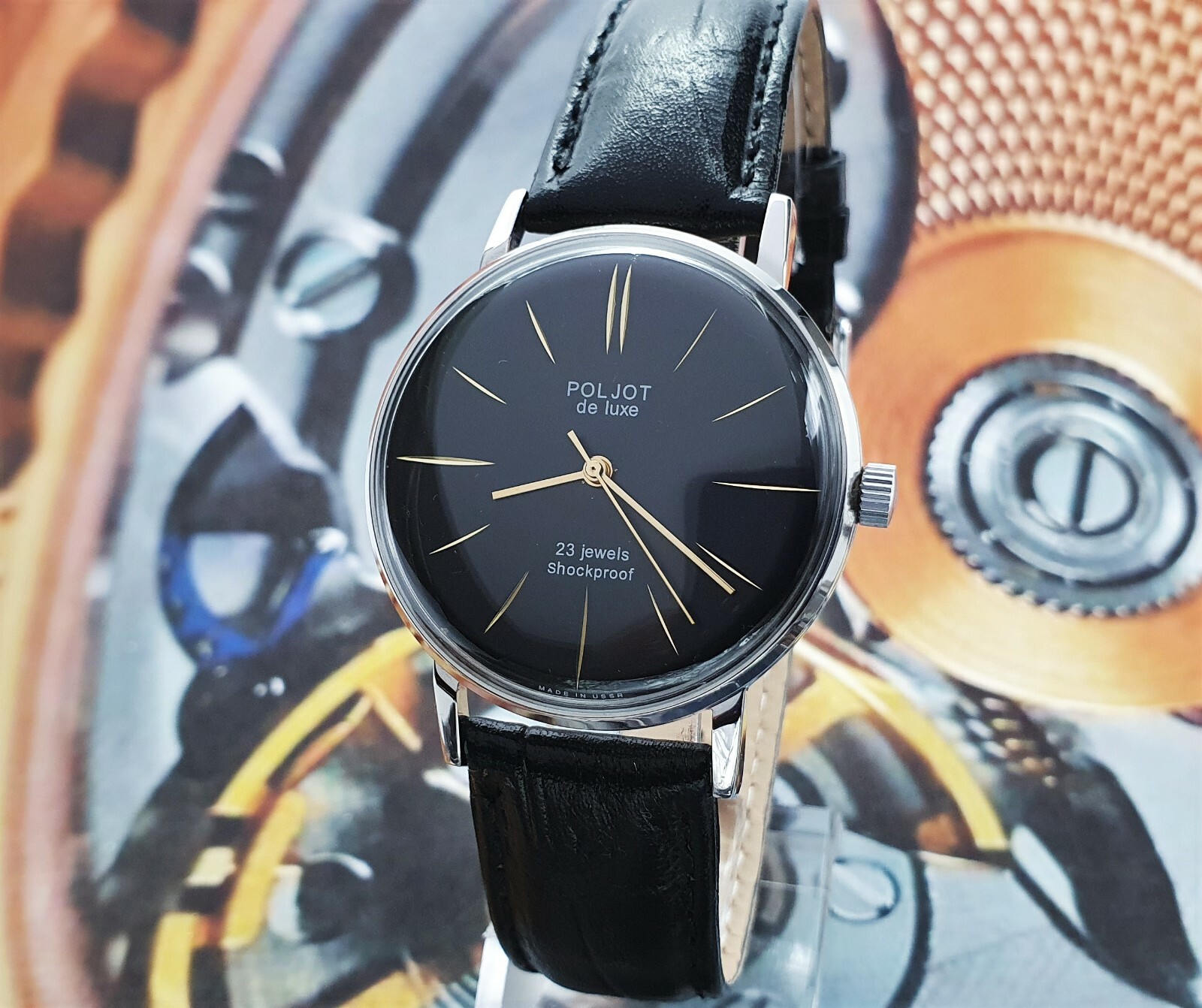 Vintage Watch Poljot De Luxe ULTRA SLIM Black Dial Dress Men’s WristWatch USSR