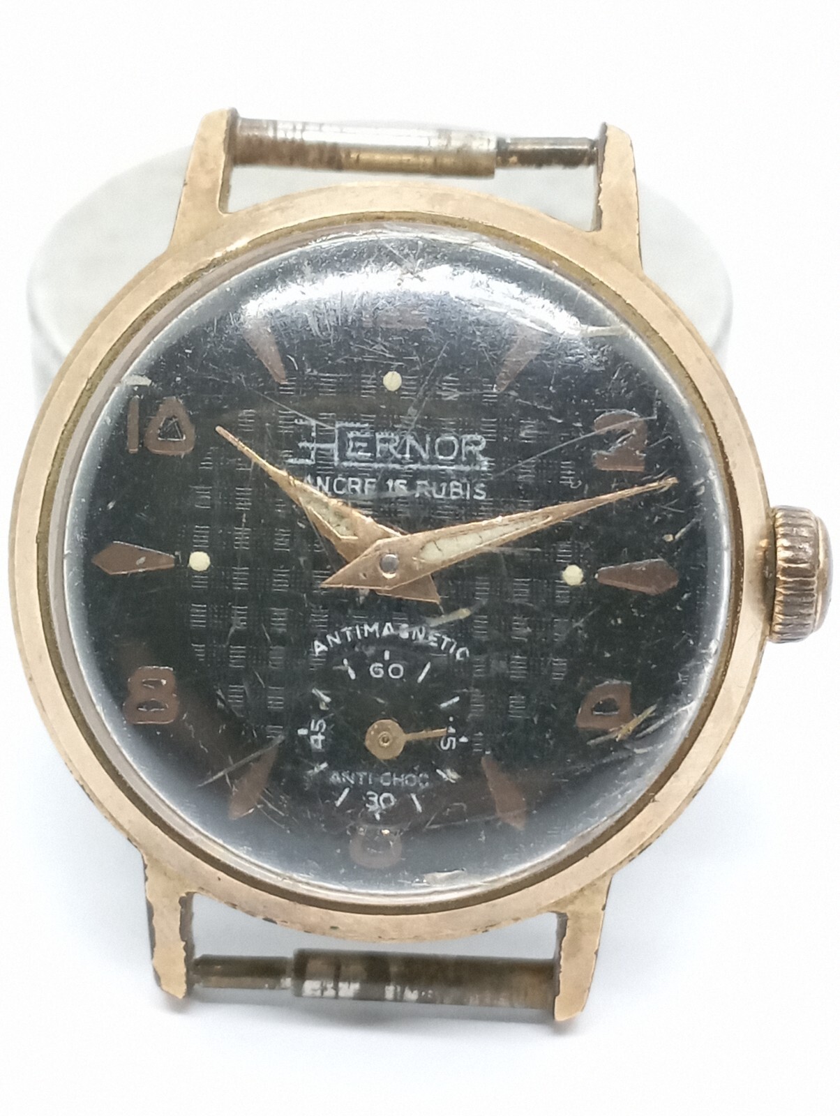 VINTAGE Gold Plated Watch Black Dial Cal. 233 Cupillard HP From 1950 Working