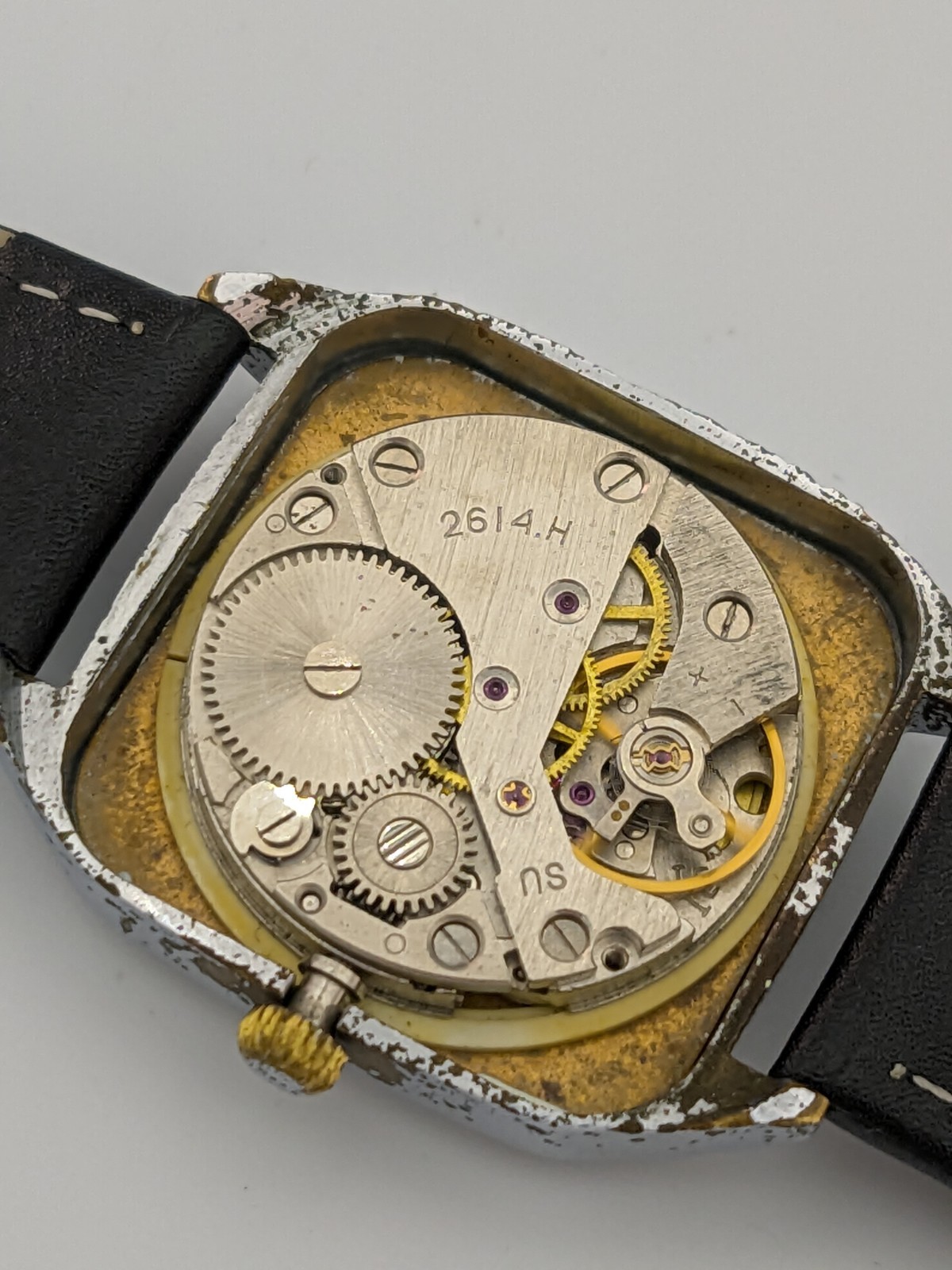 Raketa 2614 Square Vintage Watch Soviet USSR Men Roman Date Mechanical 1970s