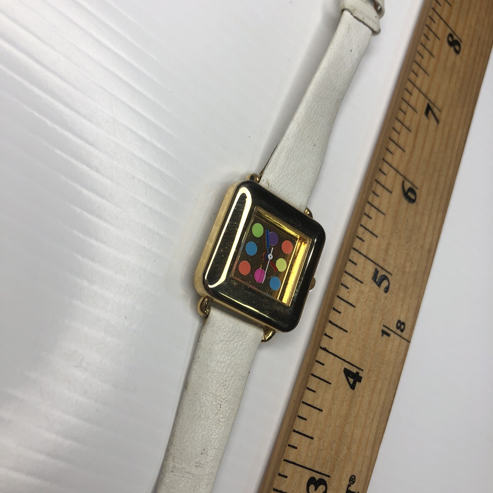 X11 Japan Quartz 1442 Square Gold Multicolor Carnival White Leather Untested