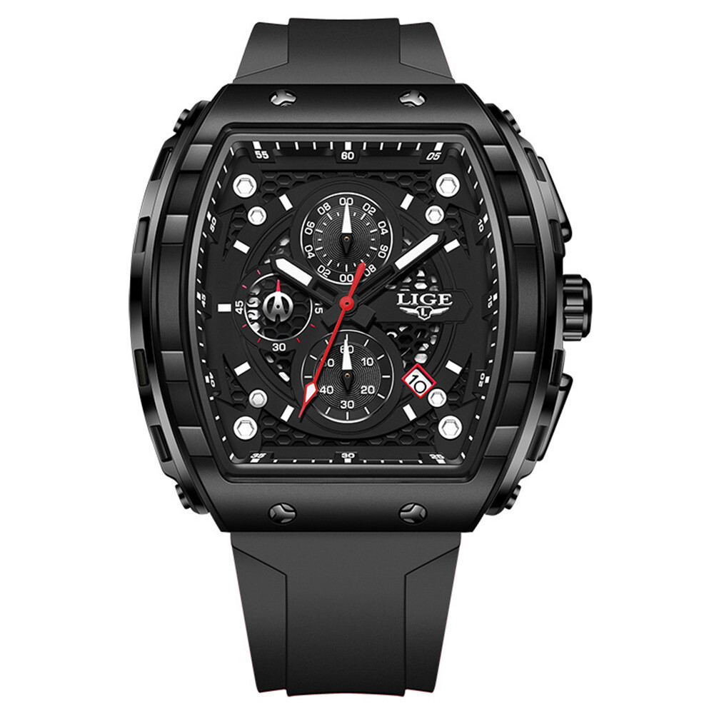 LIGE Men Quartz Watch Rectangle Wristwatch Chronograph Males Date Sport Watches