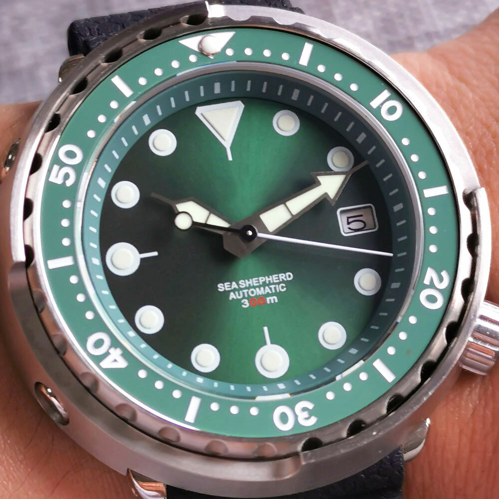 46.5mm Tandorio Sterile Green Dial Japan NH35A Automatic Steel Diving Mens Watch