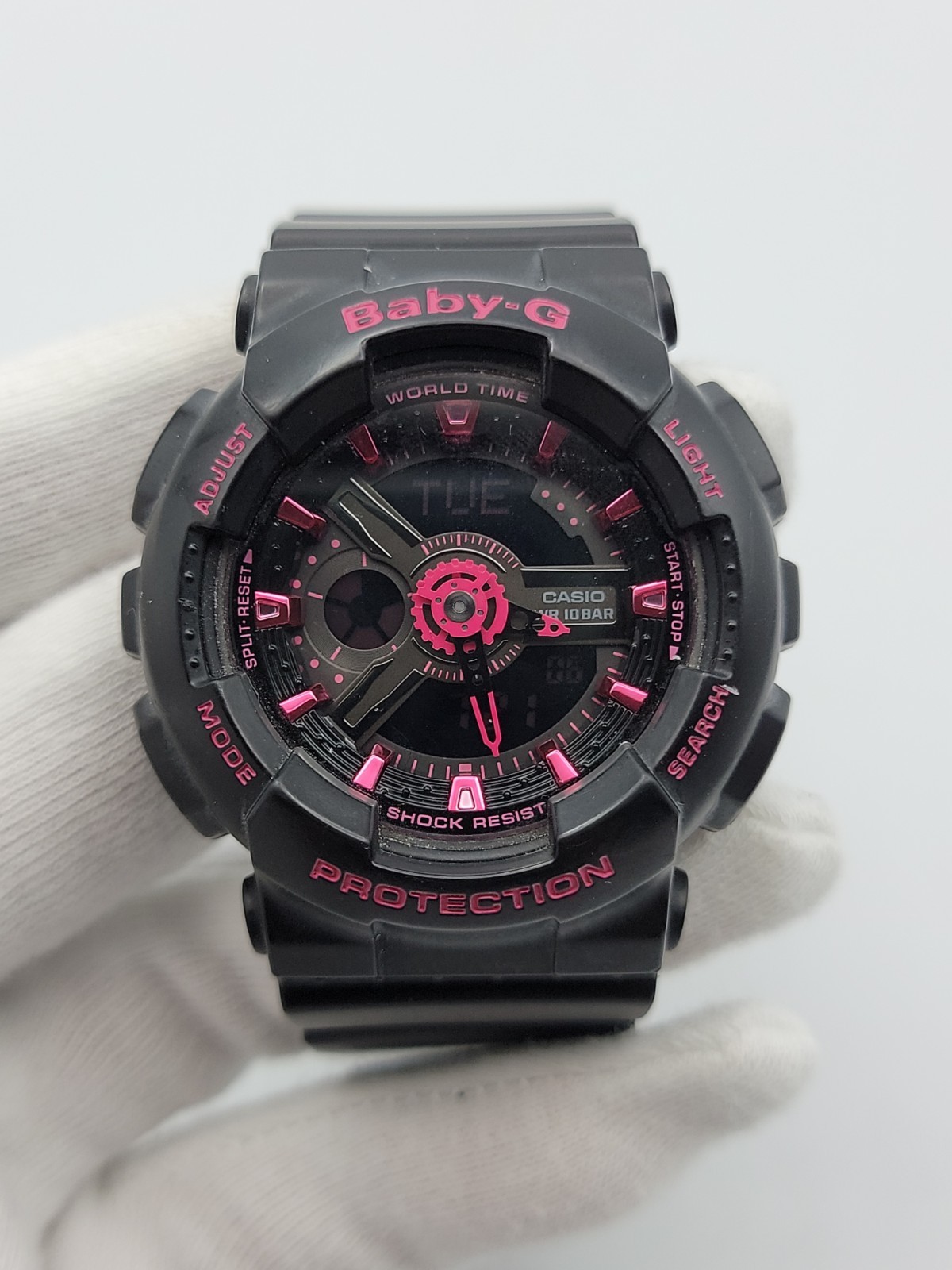 Baby G BA-111 Women Watch 43mm 10ATM Pink Black Band 5.25″-7.5″, Runs