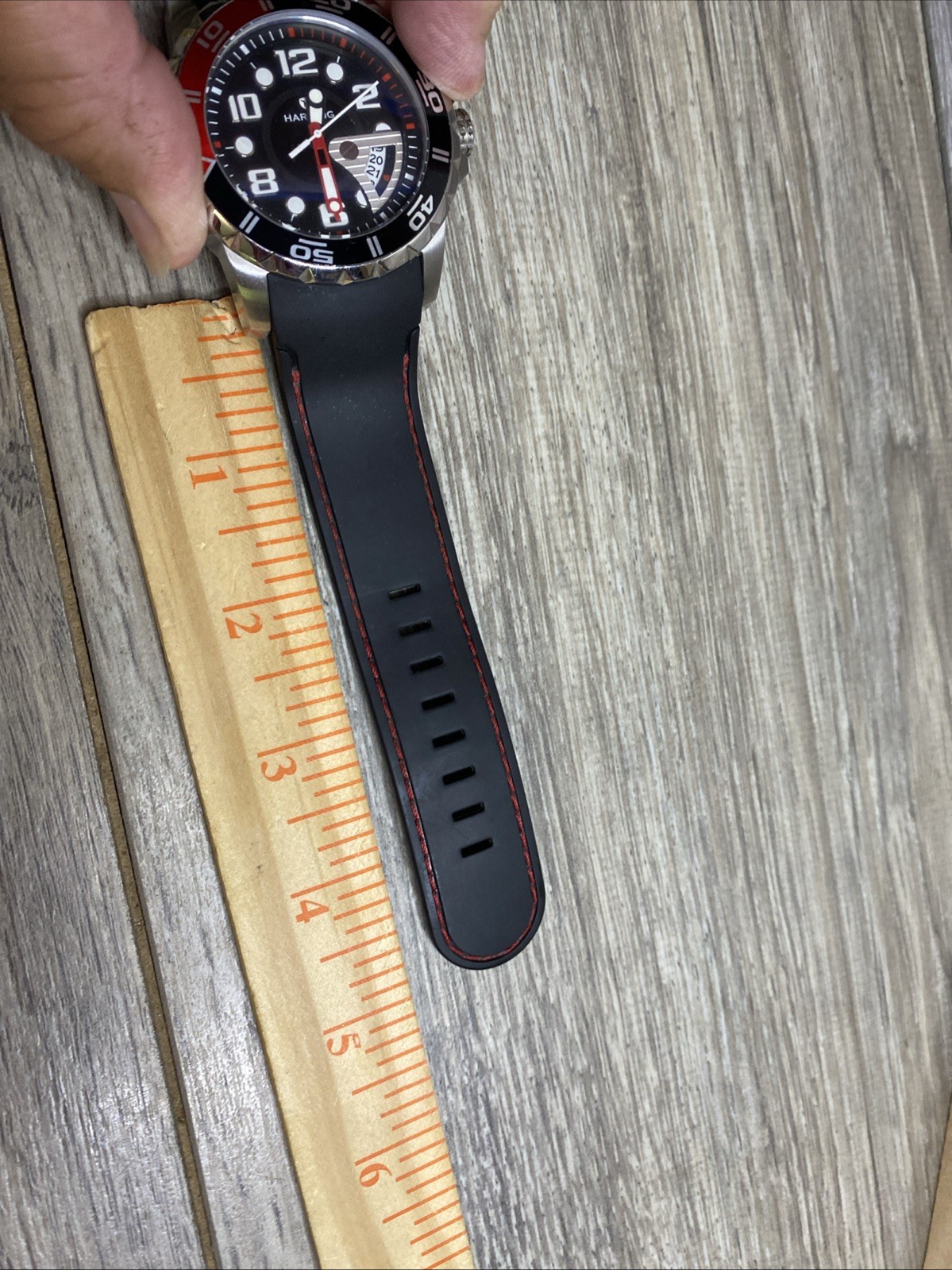 Men’s Harding HA06 Black Red Dive-Style Watch Black Dial 50mm Rubber Strap