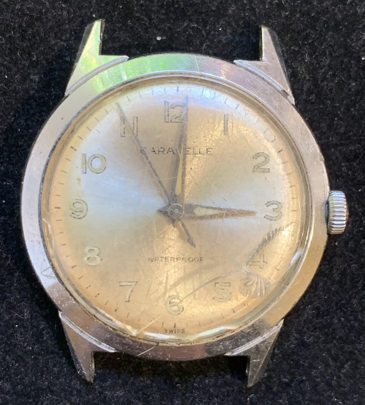 Vintage Caravelle Waterproof Men’s Wristwatch Not Running For Parts