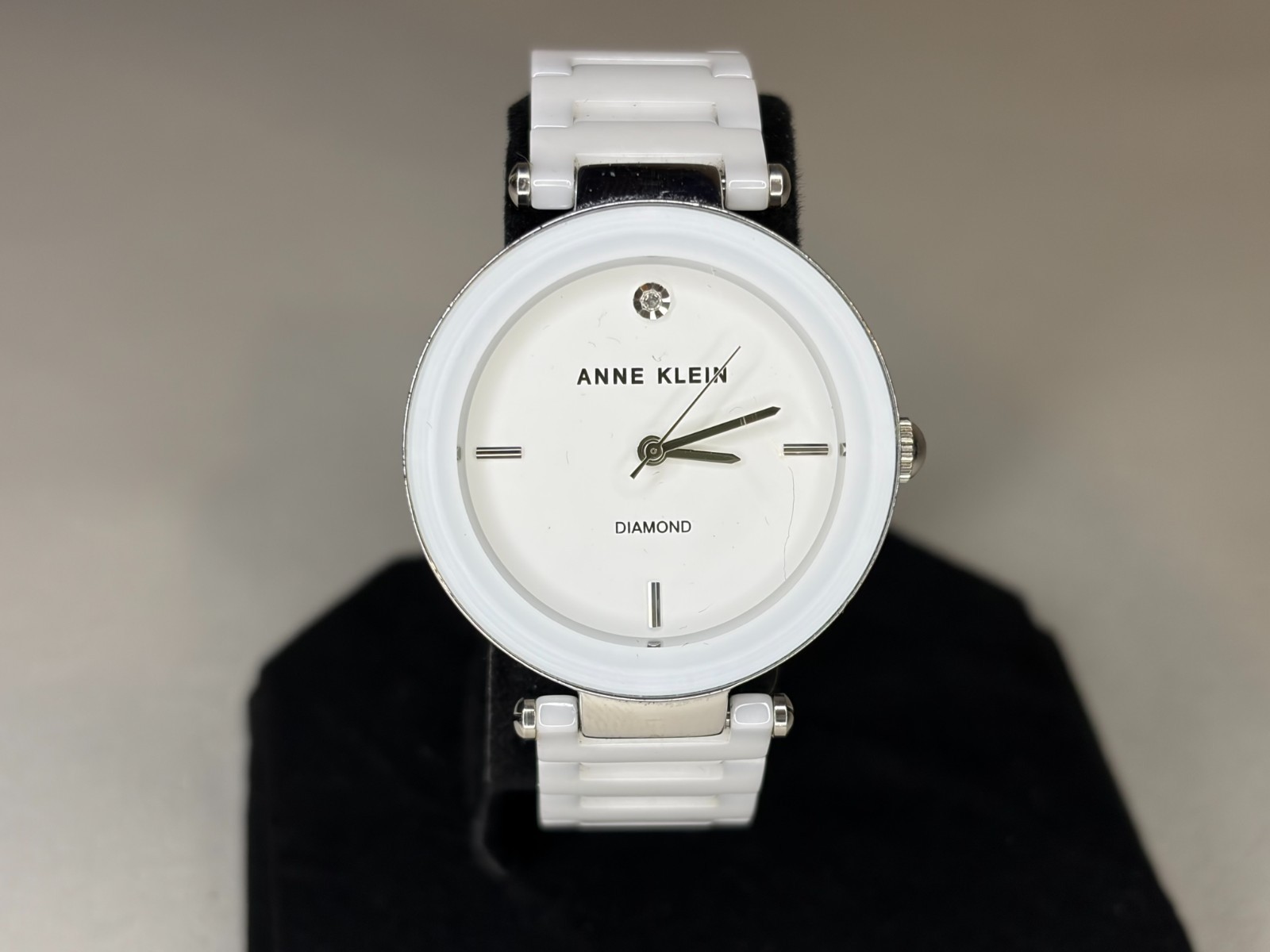 Anne Klein Womens AK/1019WTWT Diamond-Accented Watch with Ceramic Bracelet
