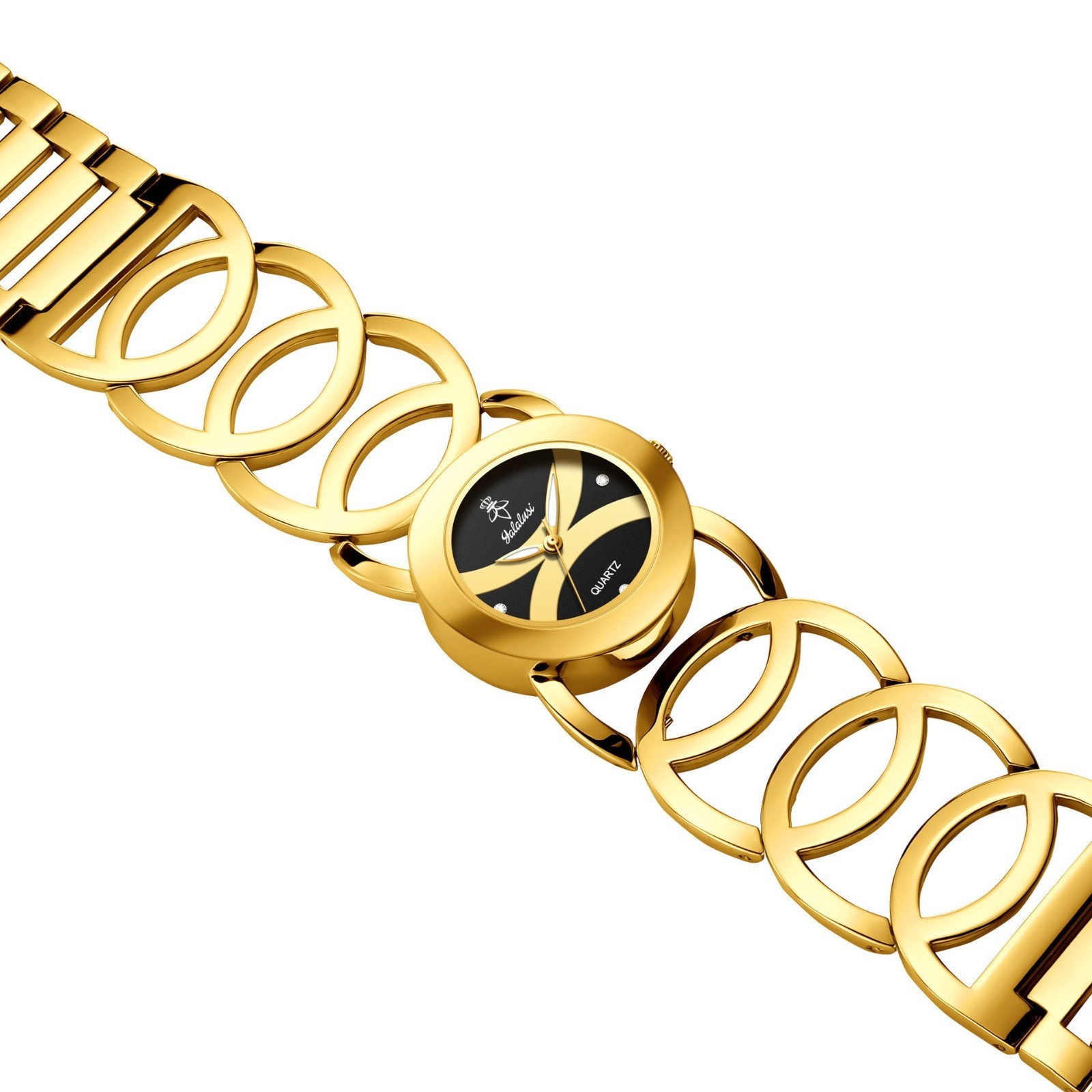 Yalalisi Women’s Quartz Wristwatch Gold-Tone Bracelet Black Dial Analog