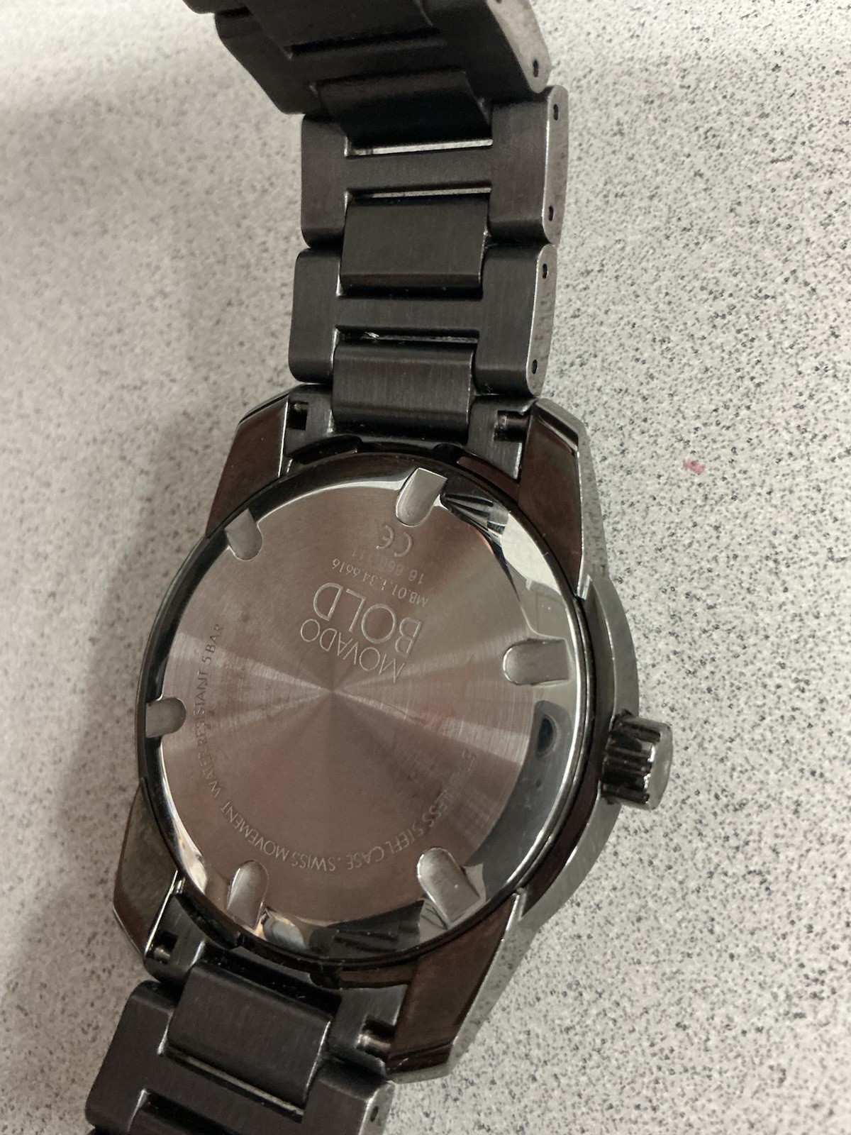 Movado Bold Men’s 44mm Gray Dial Black SS Quartz Date Watch 50m w/ Box