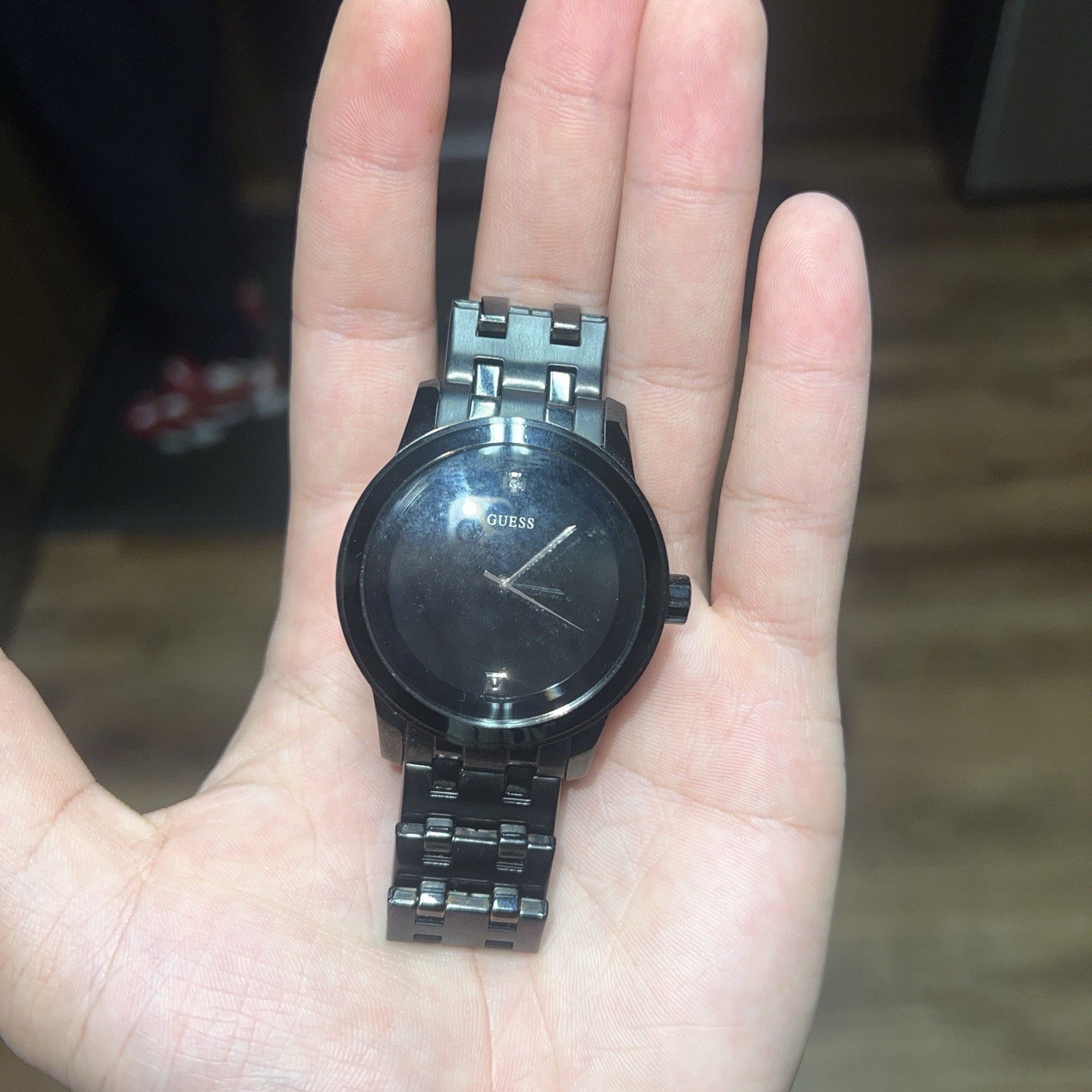 GUESS Men’s Black Analog Metal Bracelet Wristwatch Round Stick Indexes