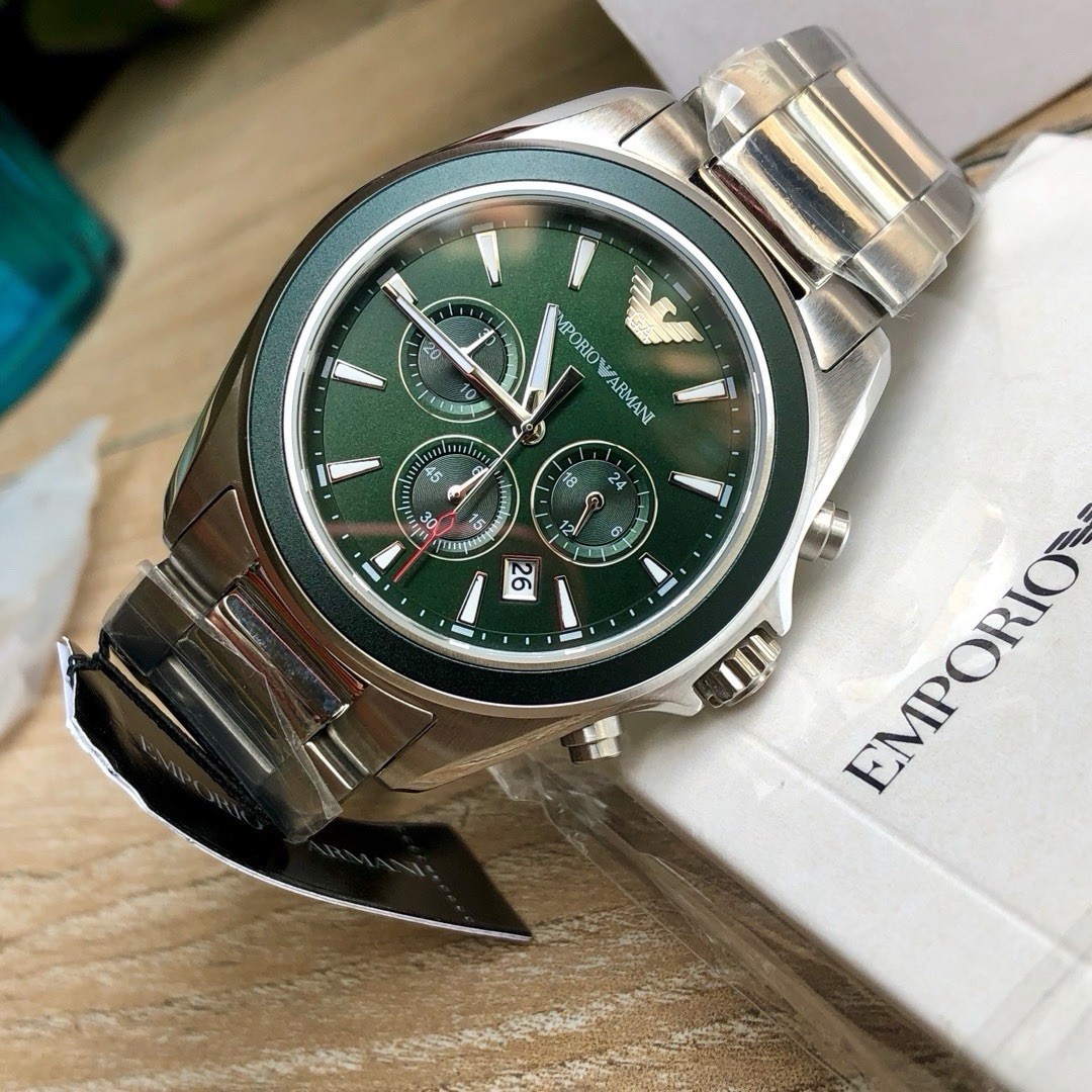 Emporio Armani AR6090 Men’s Green Dial Chronograph Date Quartz Steel Watch
